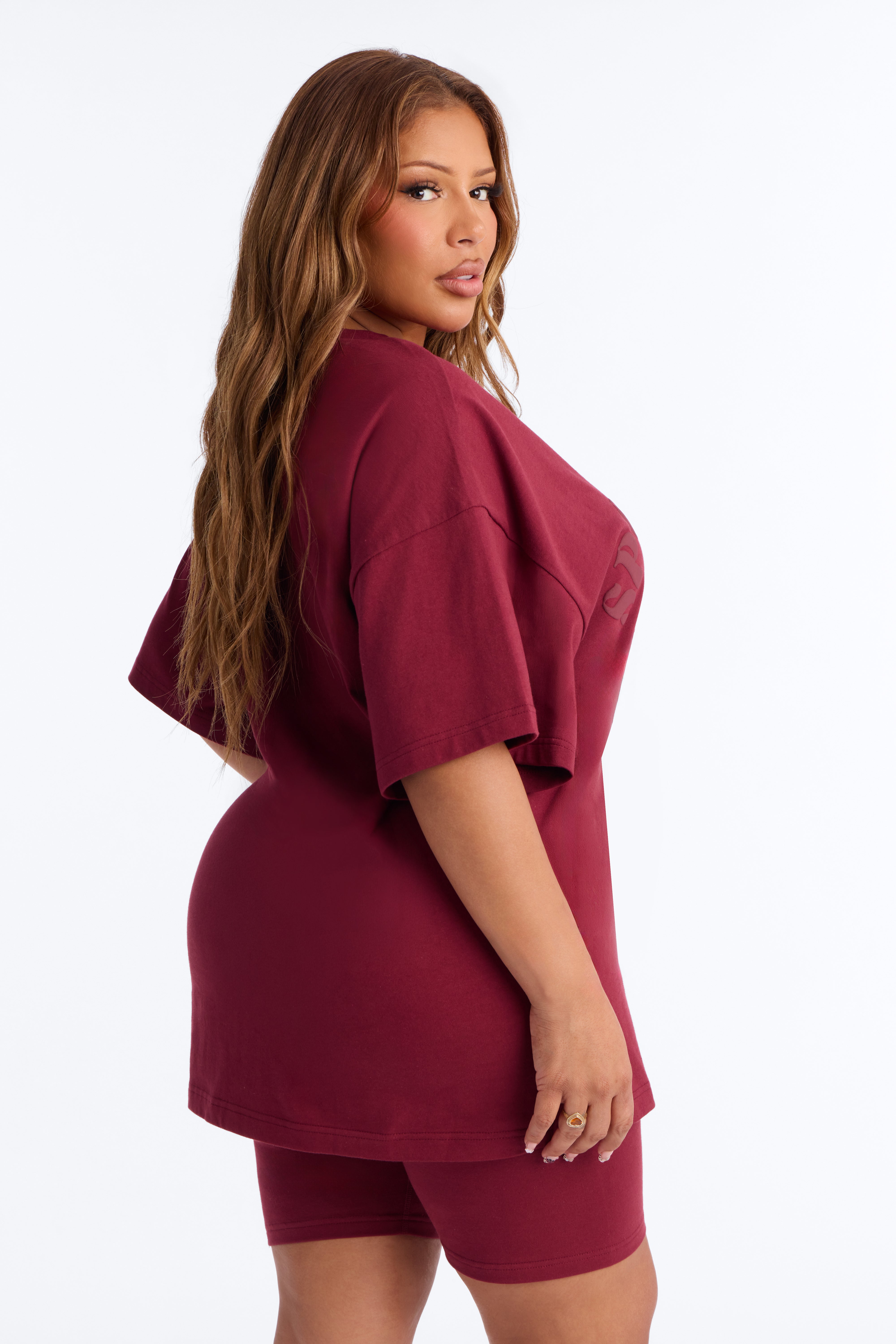 Sporty & Lux Biker Short Set - Burgundy