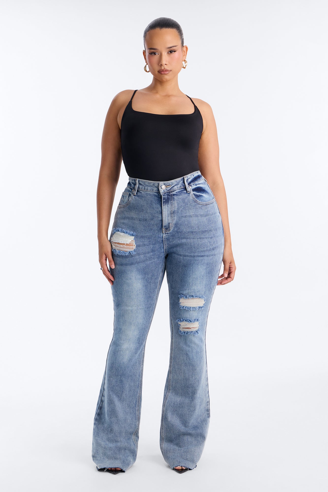 Tall Certifiable Stretch Ripped Flare Jeans - Light Wash