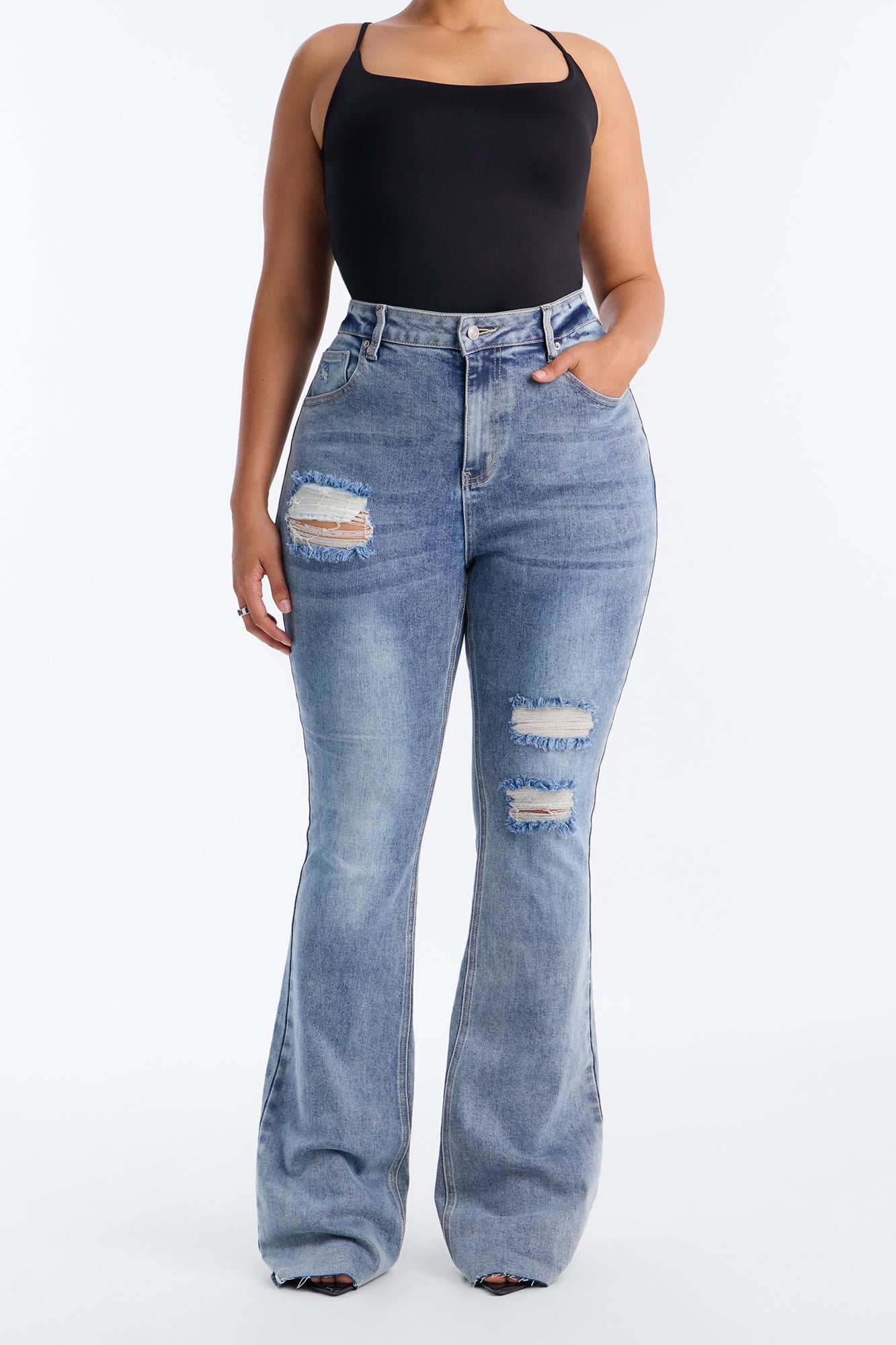 Tall Certifiable Stretch Ripped Flare Jeans - Light Wash