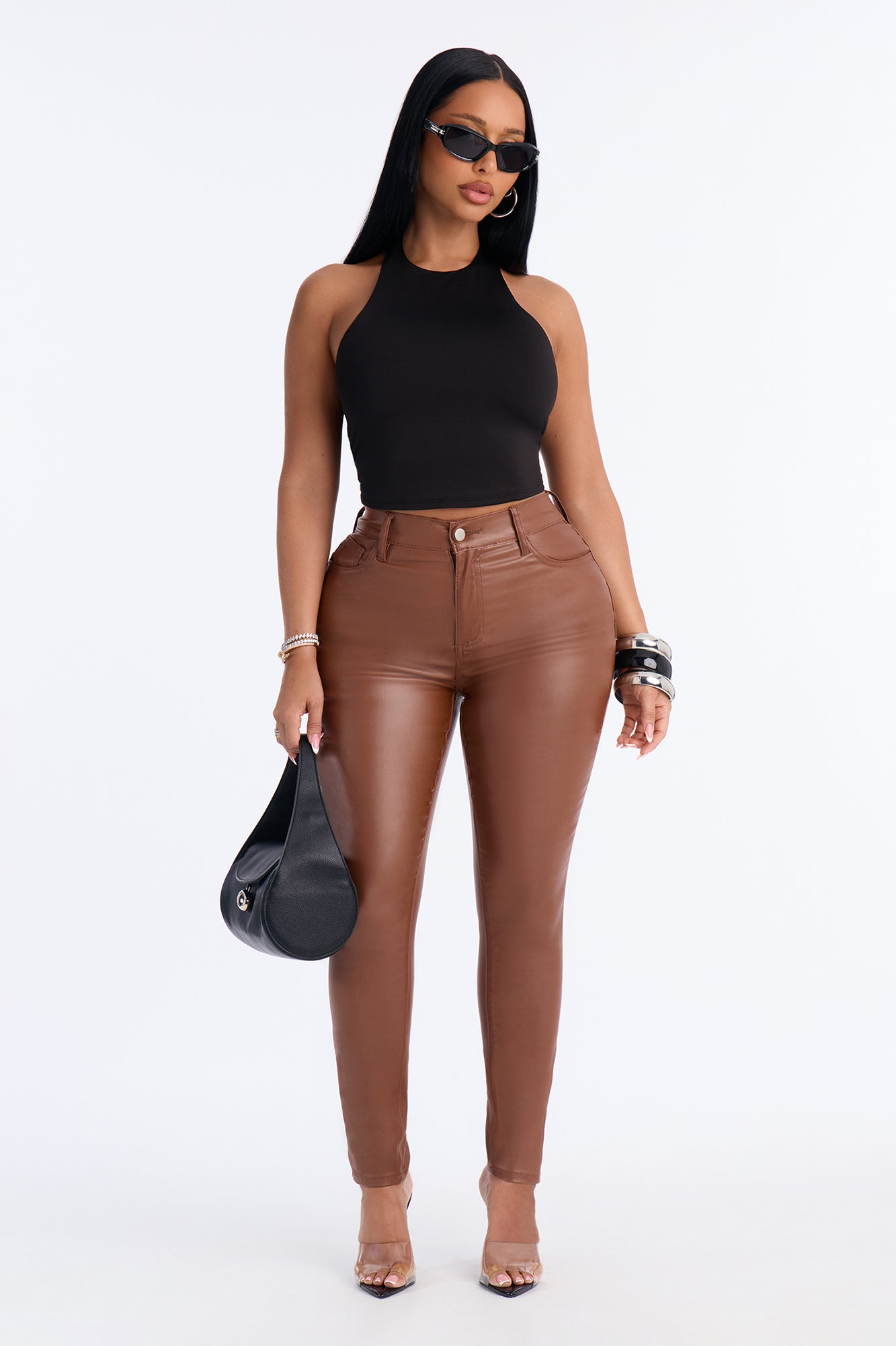 Breaking Hearts Coated Skinny Jeans - Brown