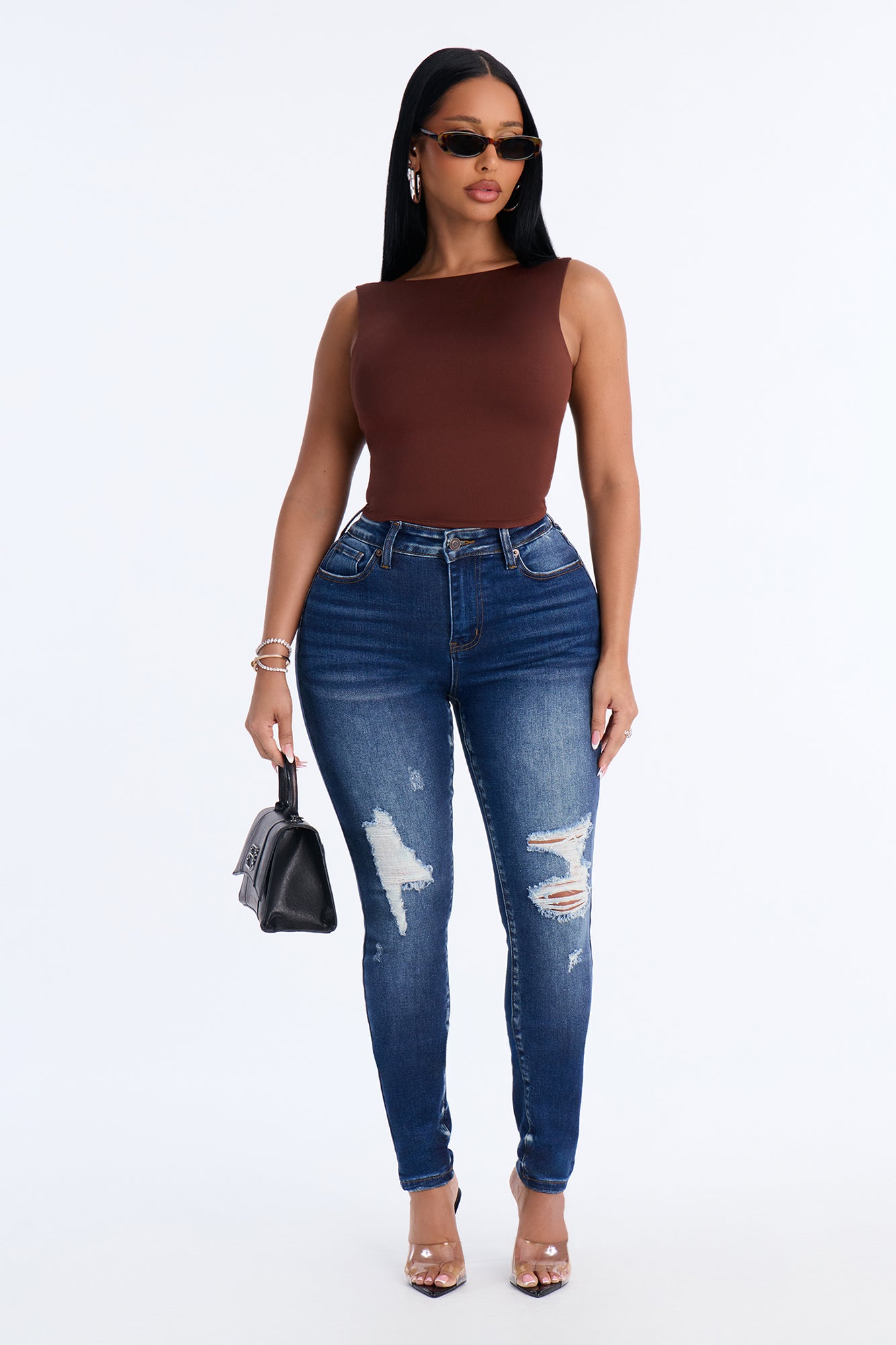Tall Kalisha Stretch Ripped Skinny Jeans - Dark Wash