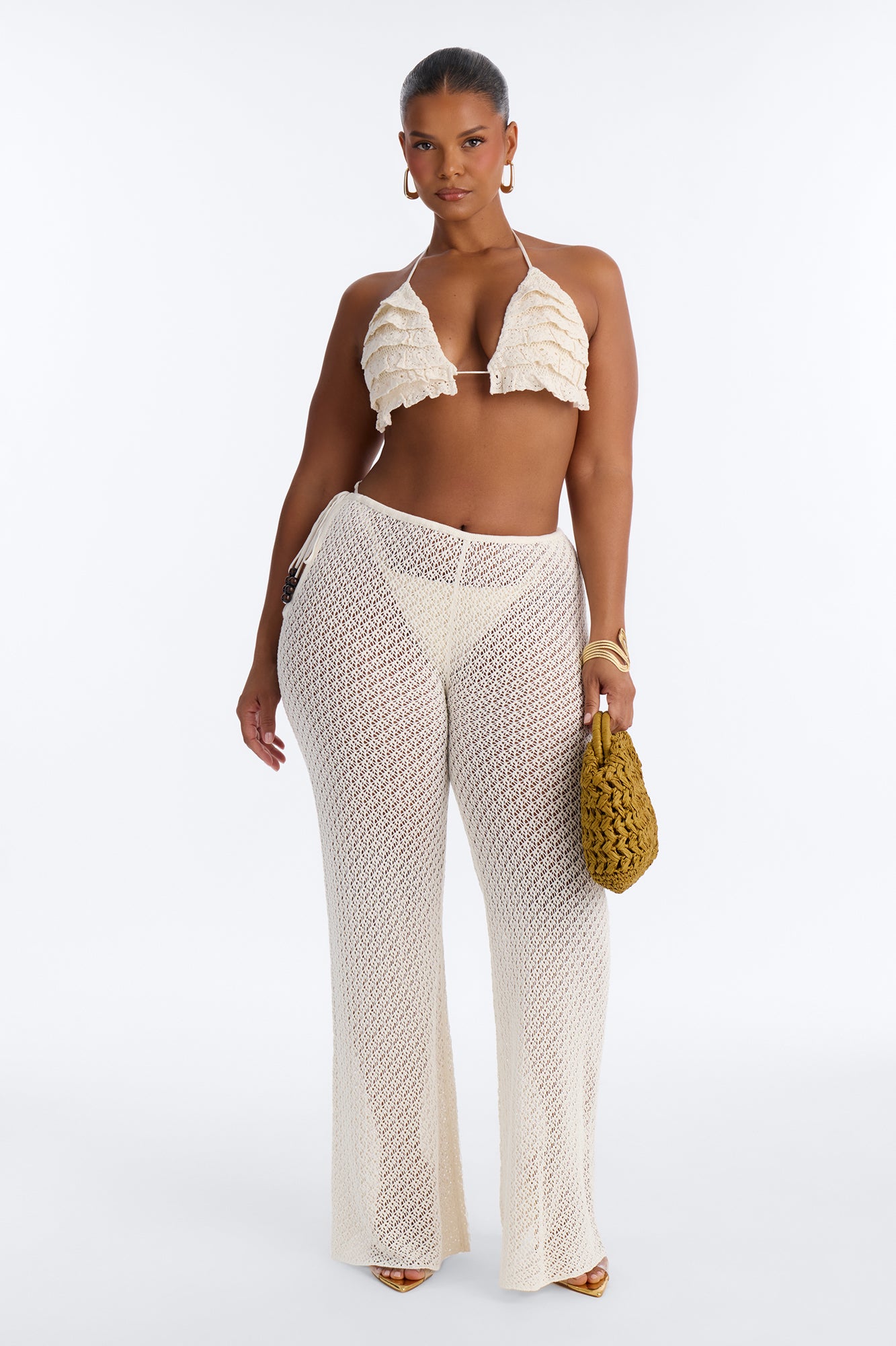 Sunset Crochet 3 Piece Pant Set - Cream