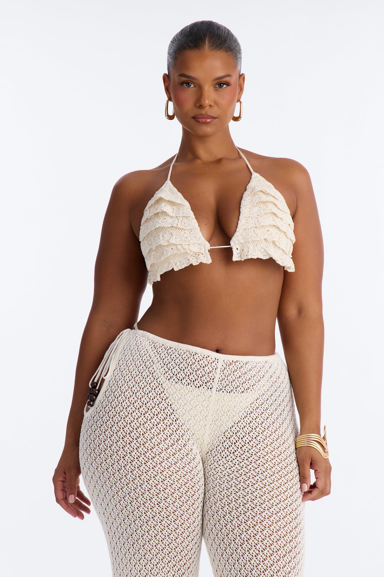 Sunset Crochet 3 Piece Pant Set - Cream