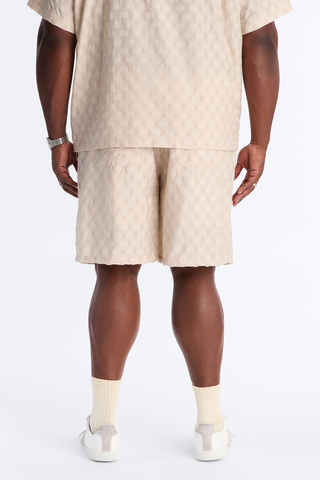 Hazy Textured Checkered Relaxed Short - Taupe