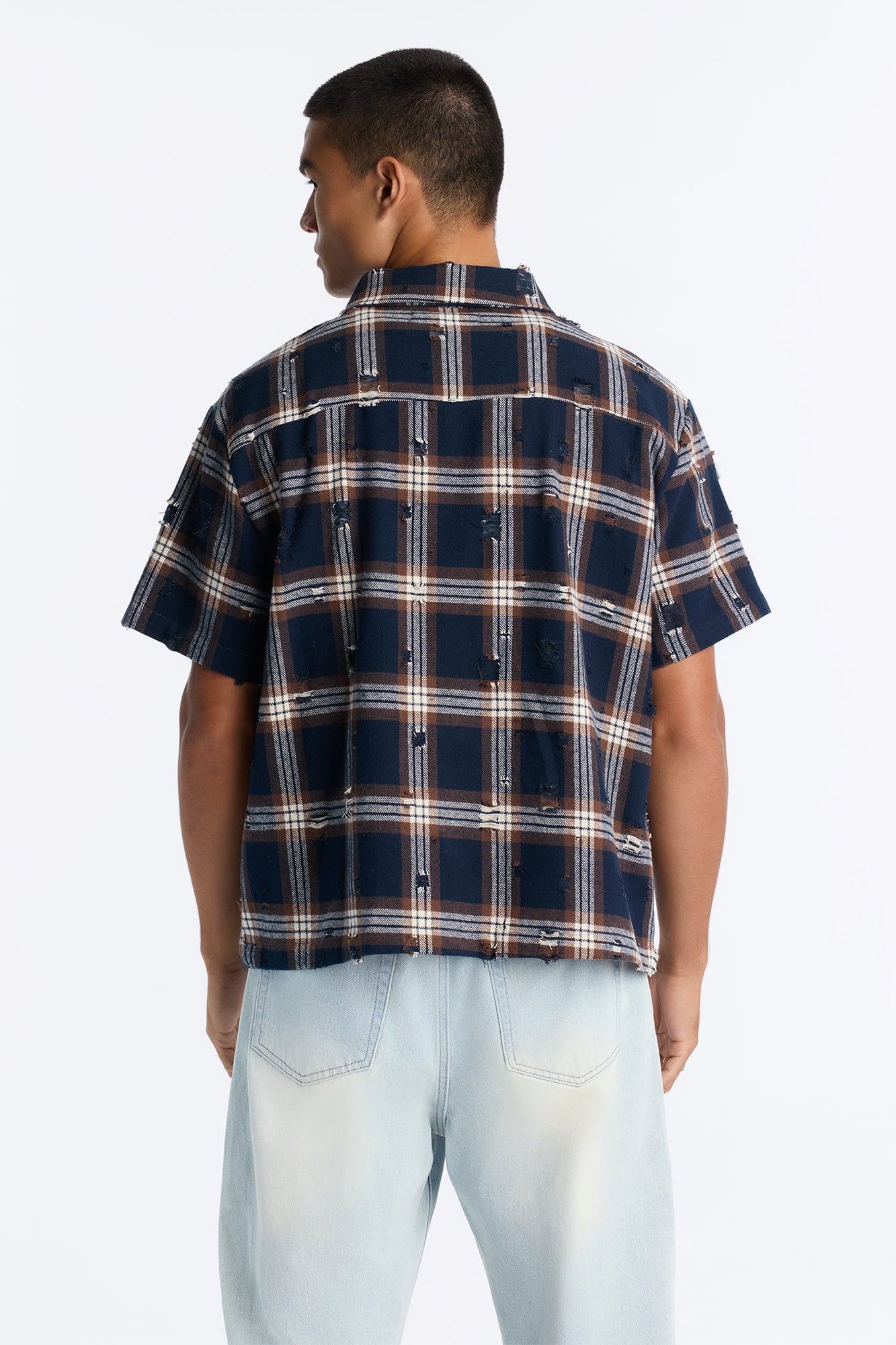 Plaid Washed Flannel Button Up Shirt - Brown/combo