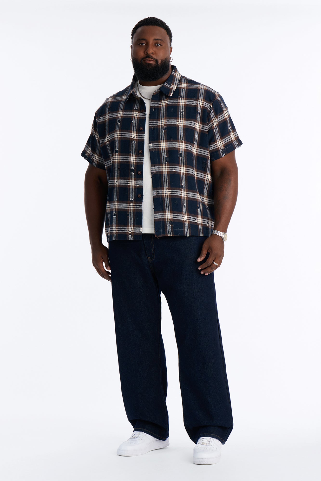 Plaid Washed Flannel Button Up Shirt - Brown/combo