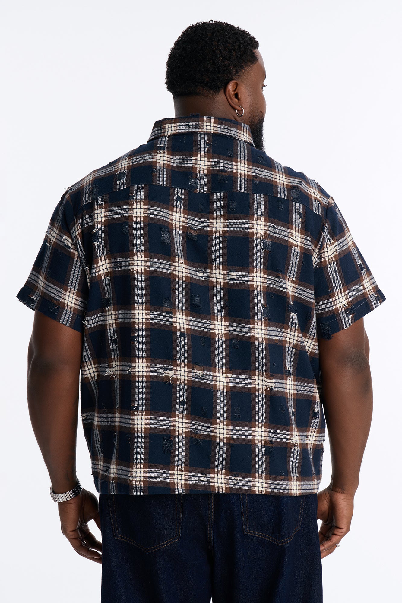 Plaid Washed Flannel Button Up Shirt - Brown/combo