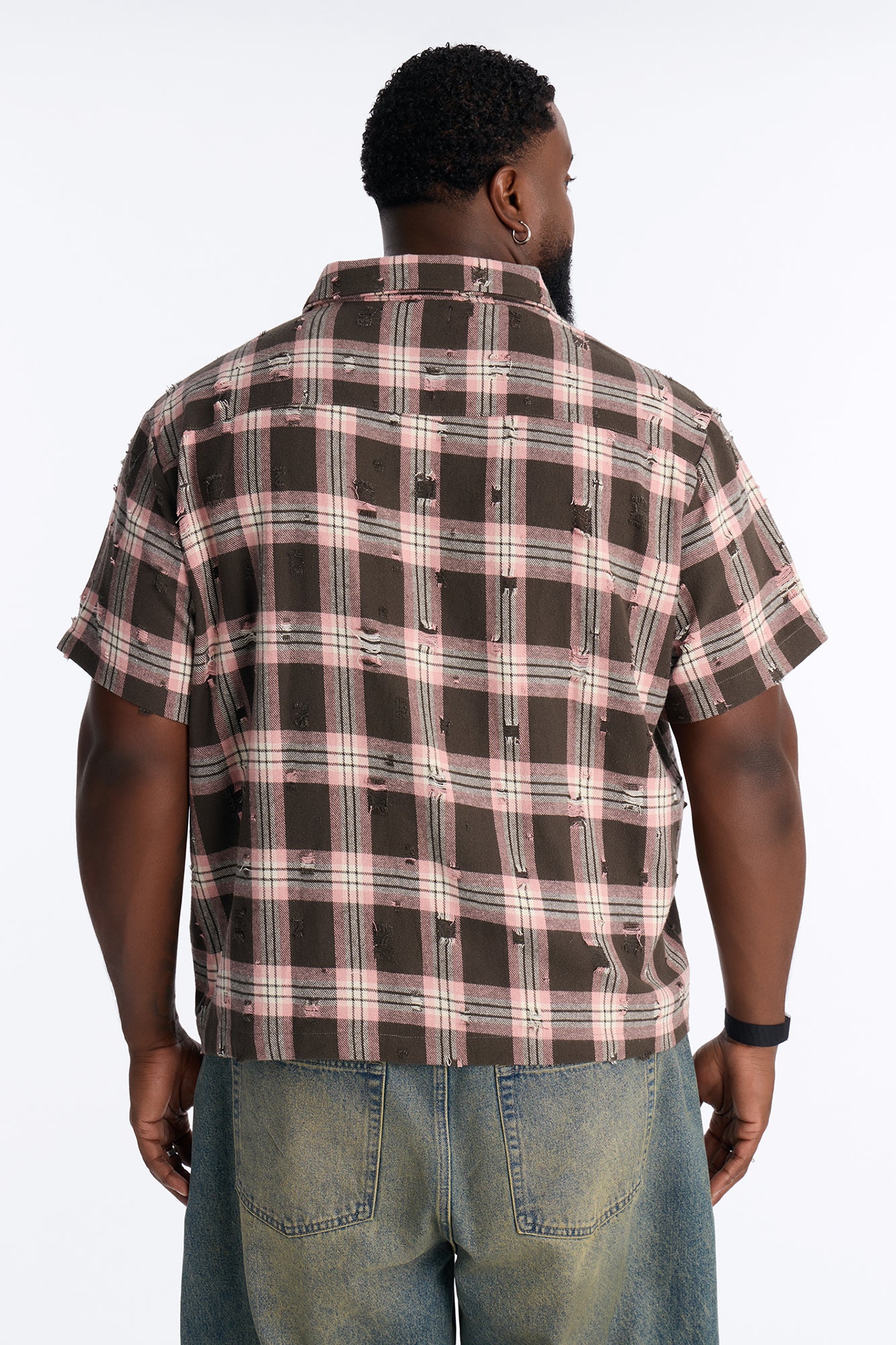 Plaid Washed Flannel Button Up Shirt - Pink/combo