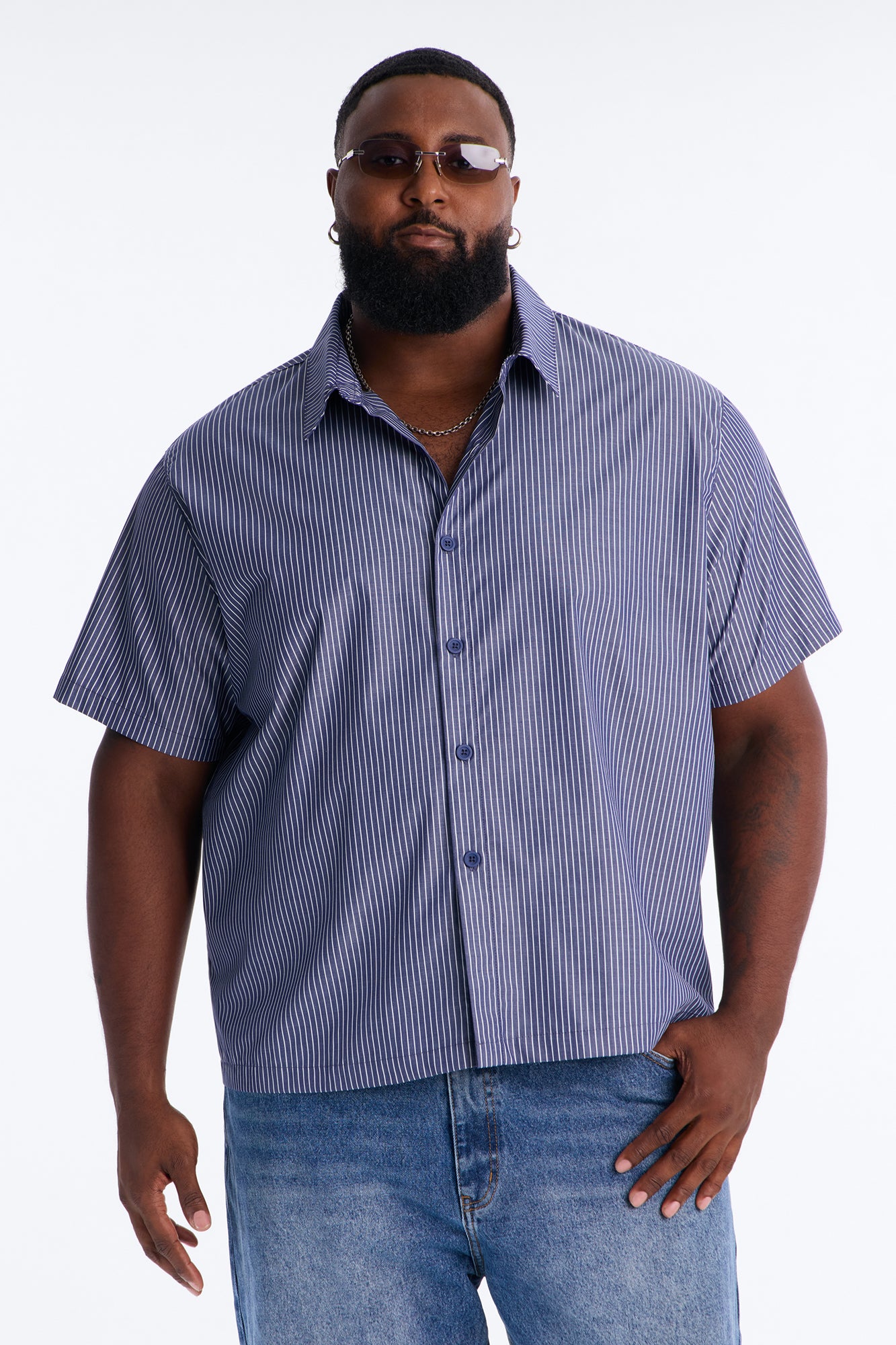 Monaco Relaxed Full Button Shirt - Navy/combo