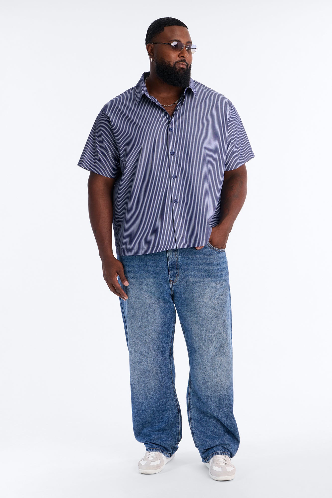 Monaco Relaxed Full Button Shirt - Navy/combo