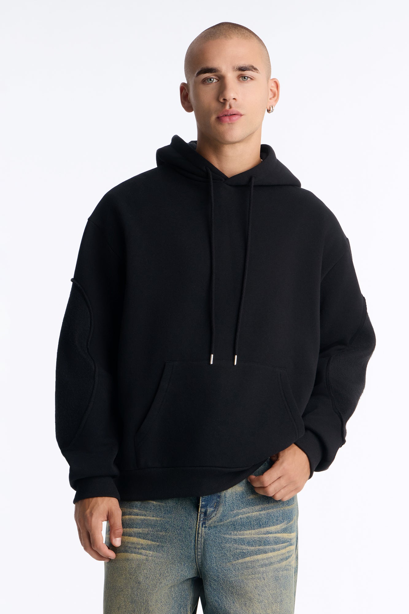 Reverse Panel Oversized Hoodie - Black
