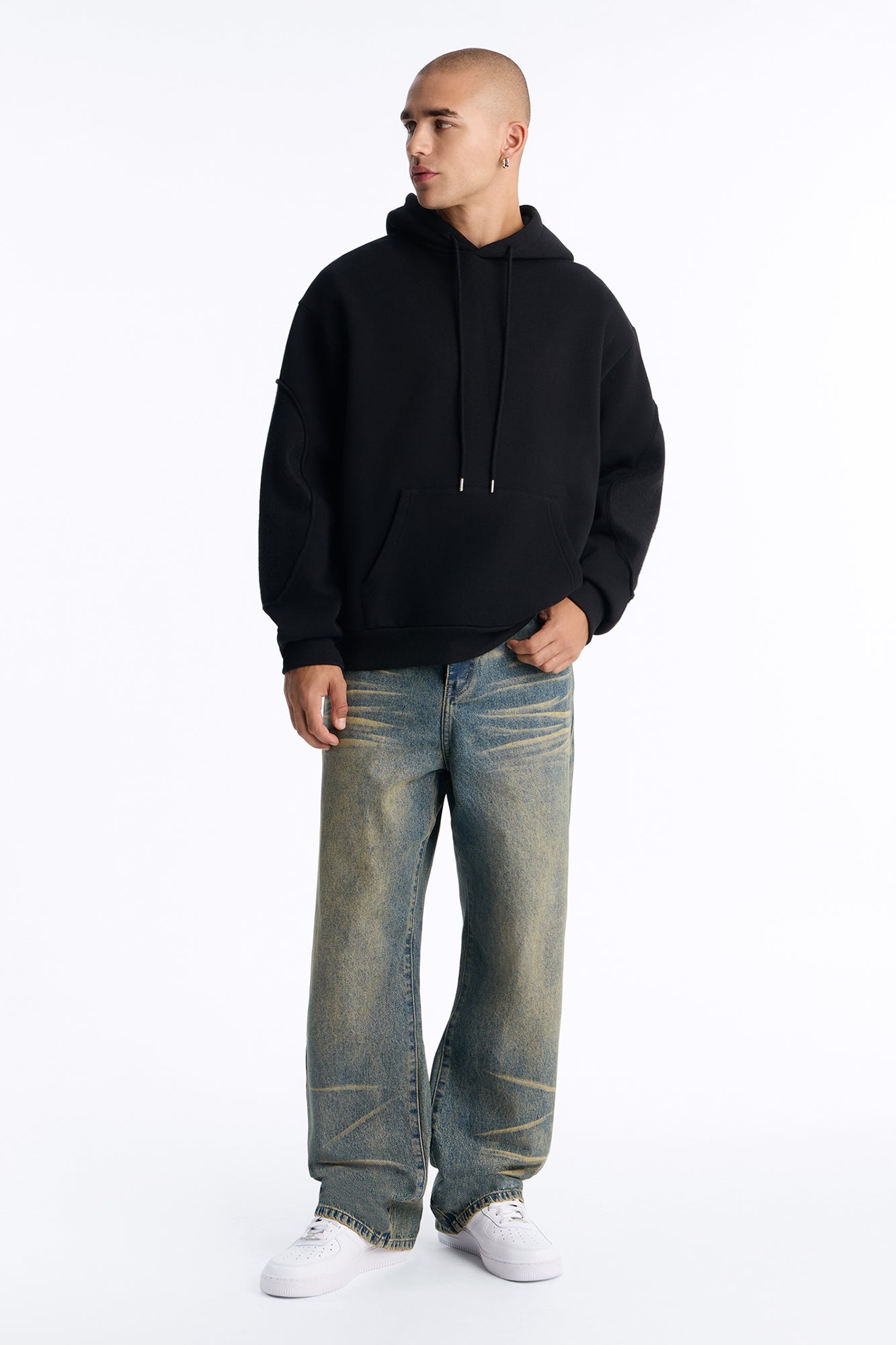 Reverse Panel Oversized Hoodie - Black