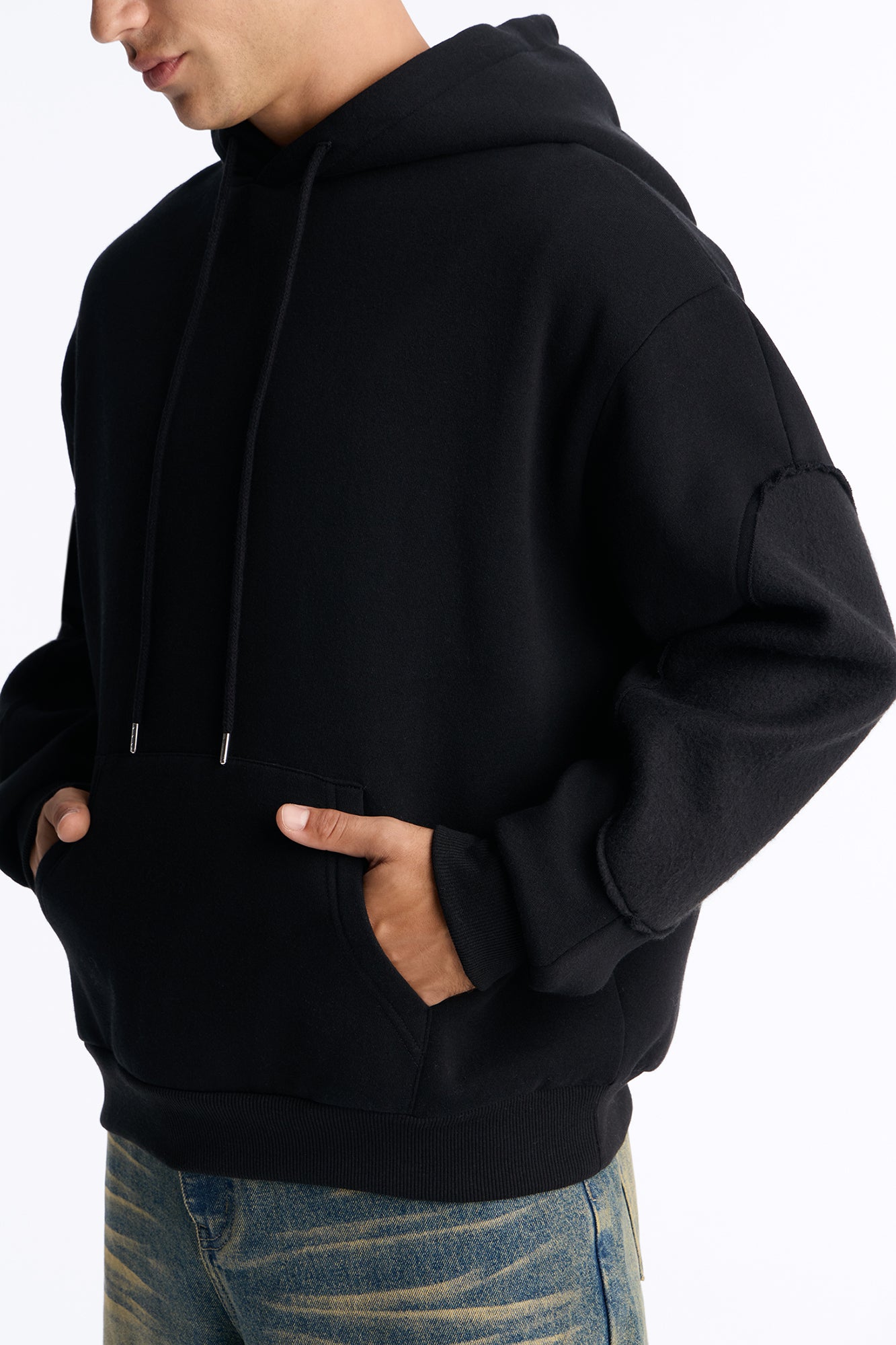 Reverse Panel Oversized Hoodie - Black