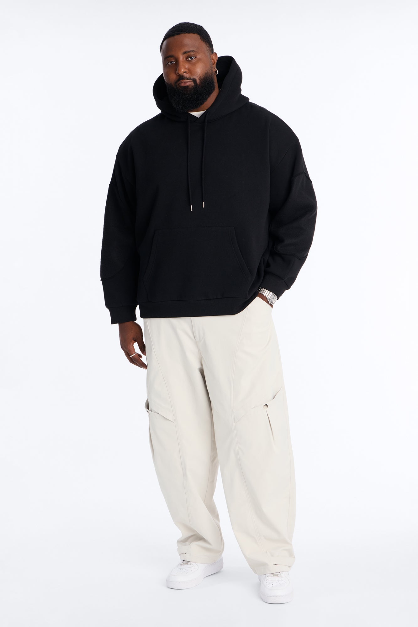 Reverse Panel Oversized Hoodie - Black