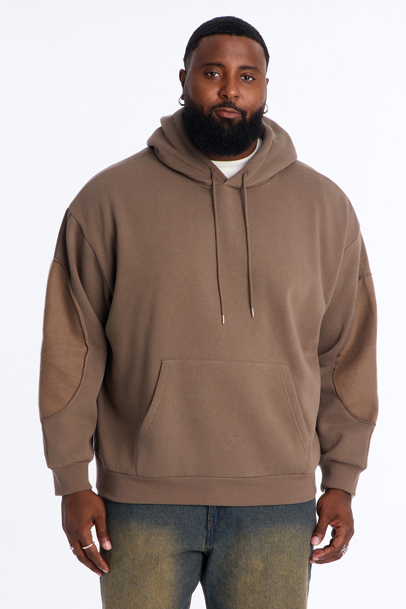 Reverse Panel Oversized Hoodie - Brown