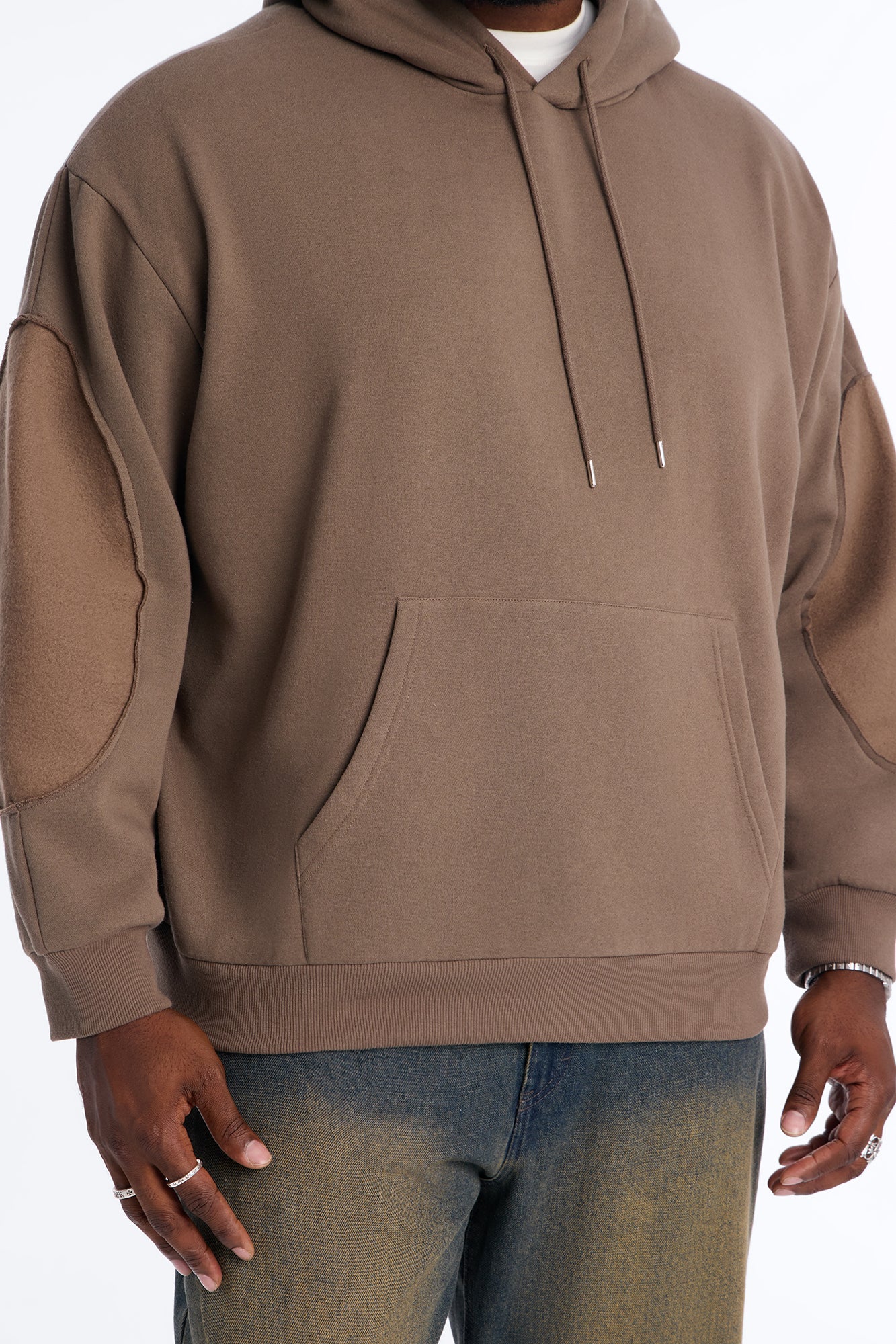Reverse Panel Oversized Hoodie - Brown