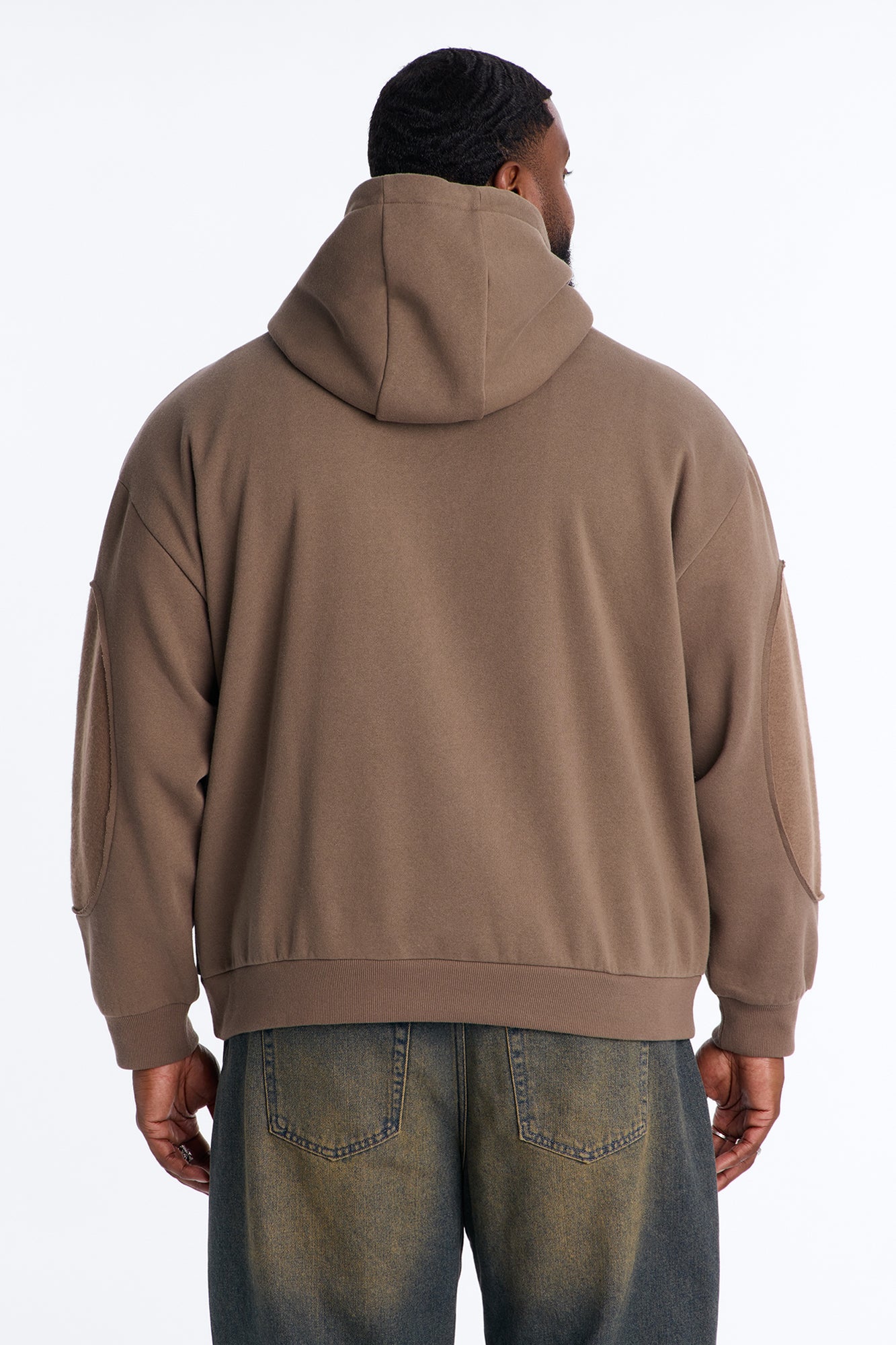 Reverse Panel Oversized Hoodie - Brown