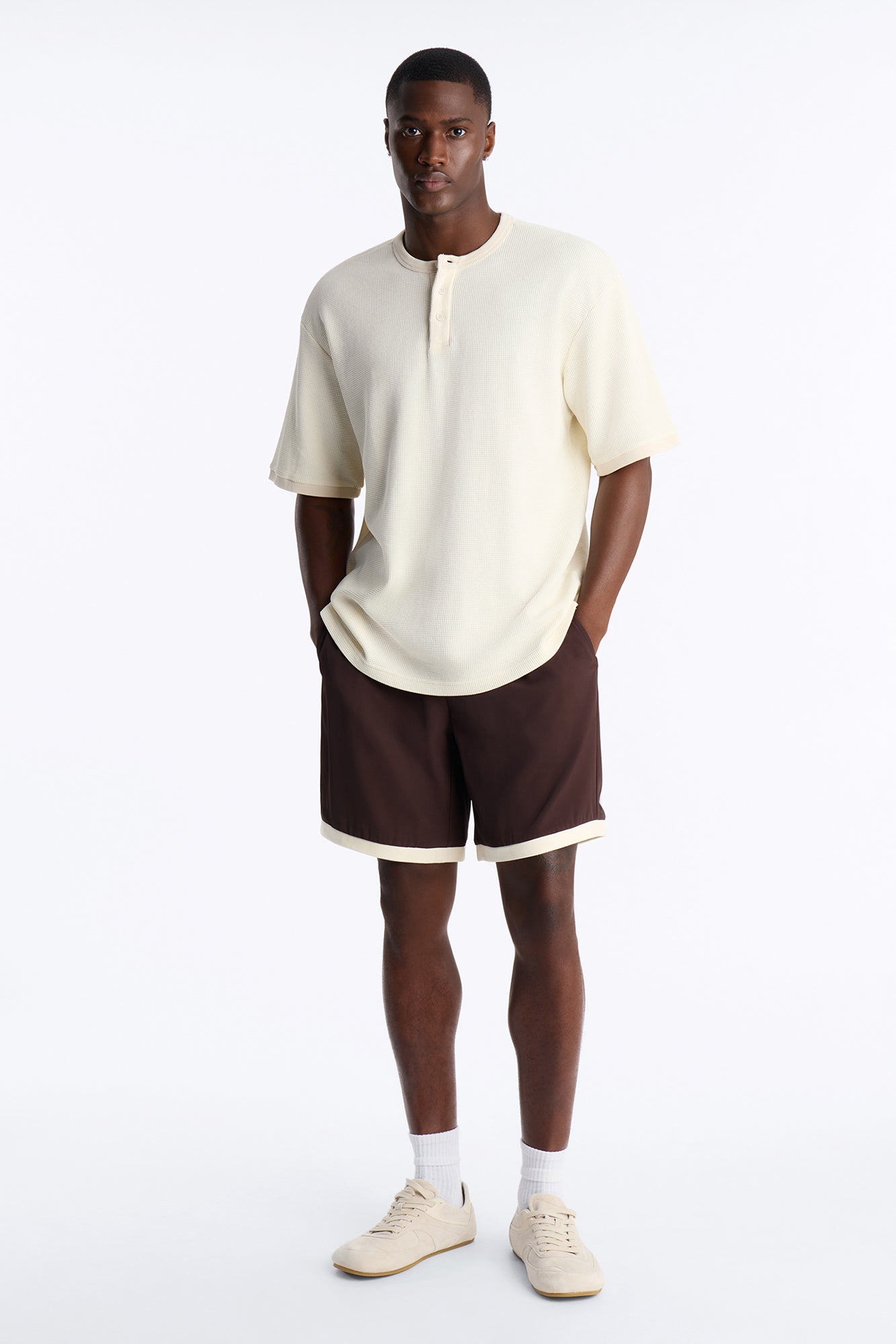 Classic Waffle Henley Tee - Cream
