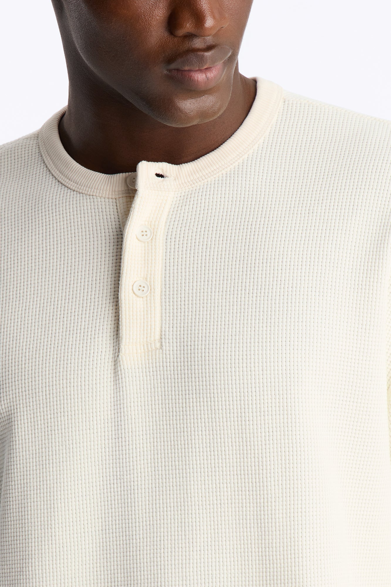 Classic Waffle Henley Tee - Cream