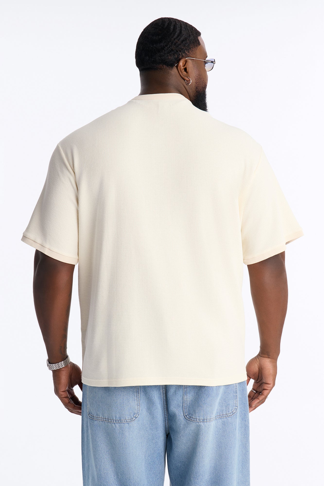 Classic Waffle Henley Tee - Cream