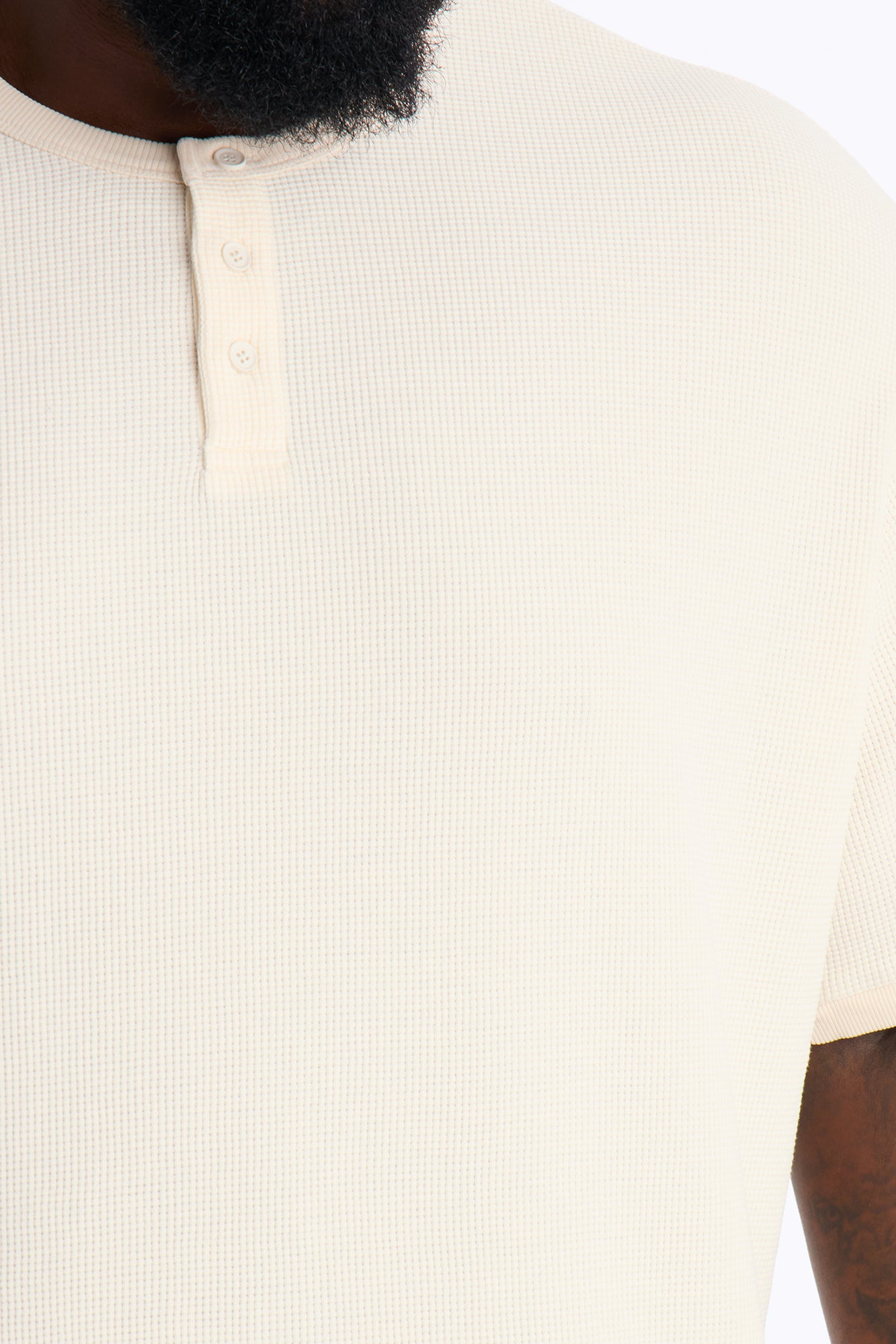 Classic Waffle Henley Tee - Cream