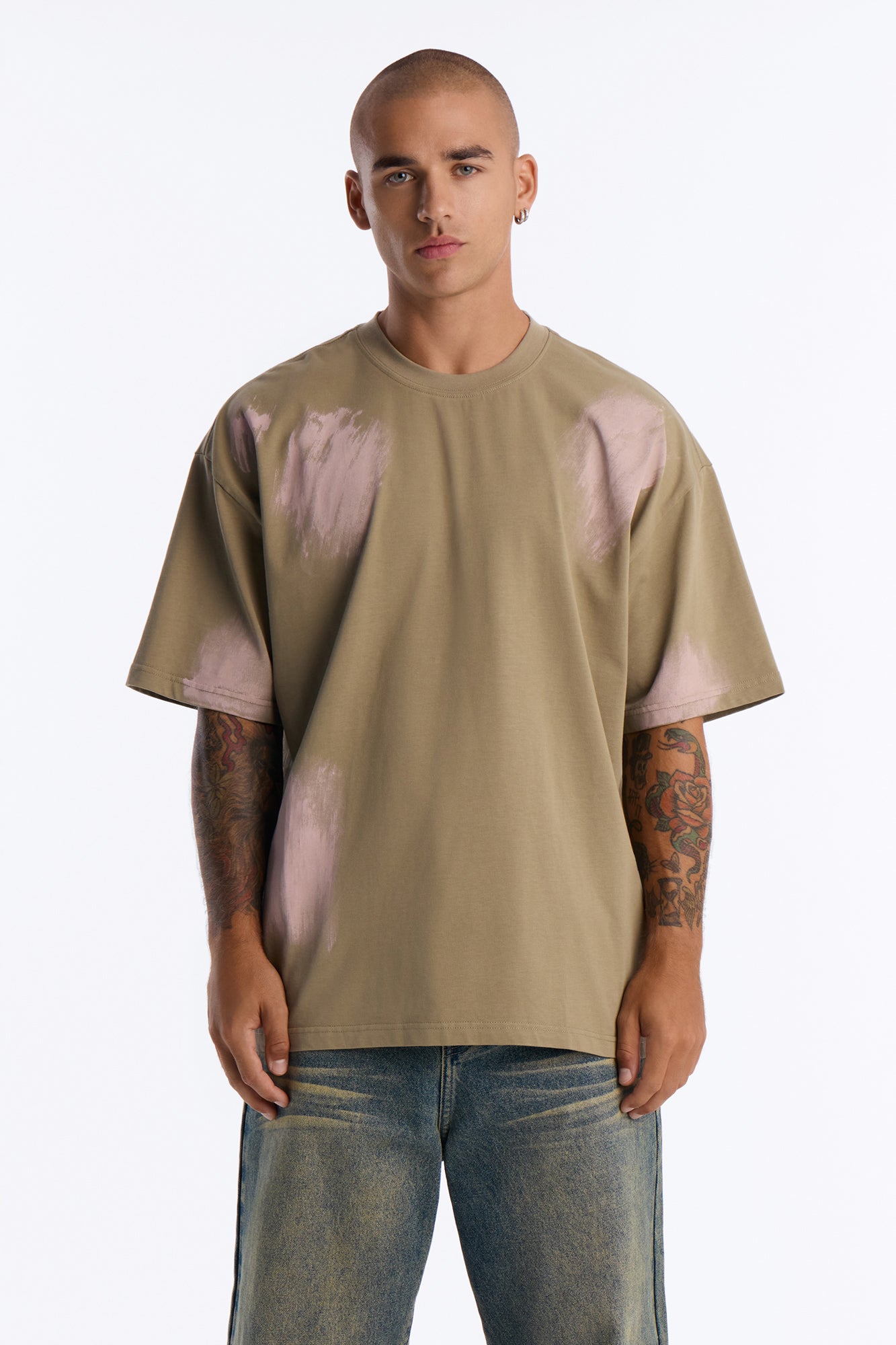 Paint Spray Crewneck Tee - Green/combo