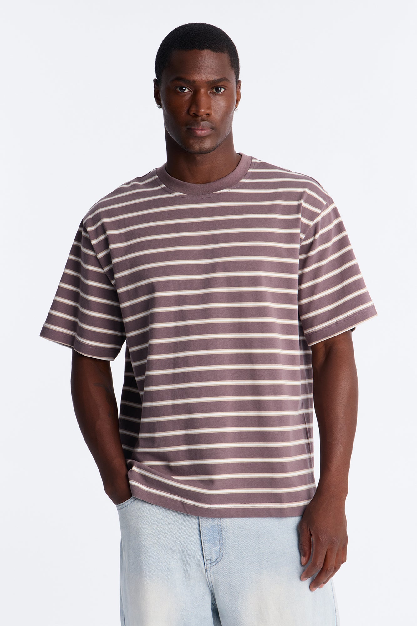 Levitt Stripe Relaxed Crewneck Tee - Purple/combo