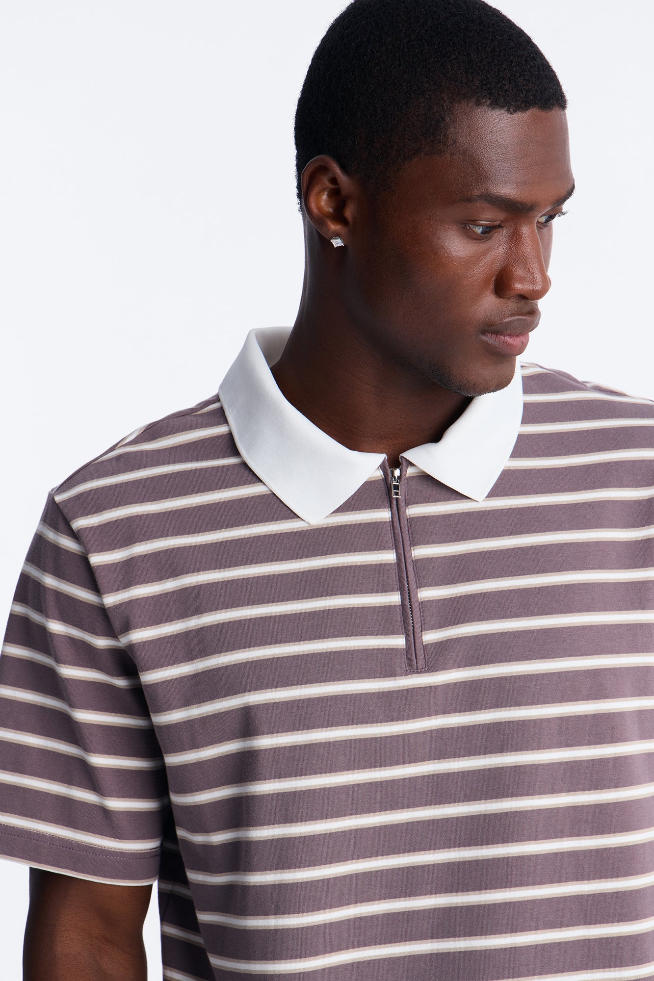Levitt Stripe Quarter Zip Polo - Purple/combo