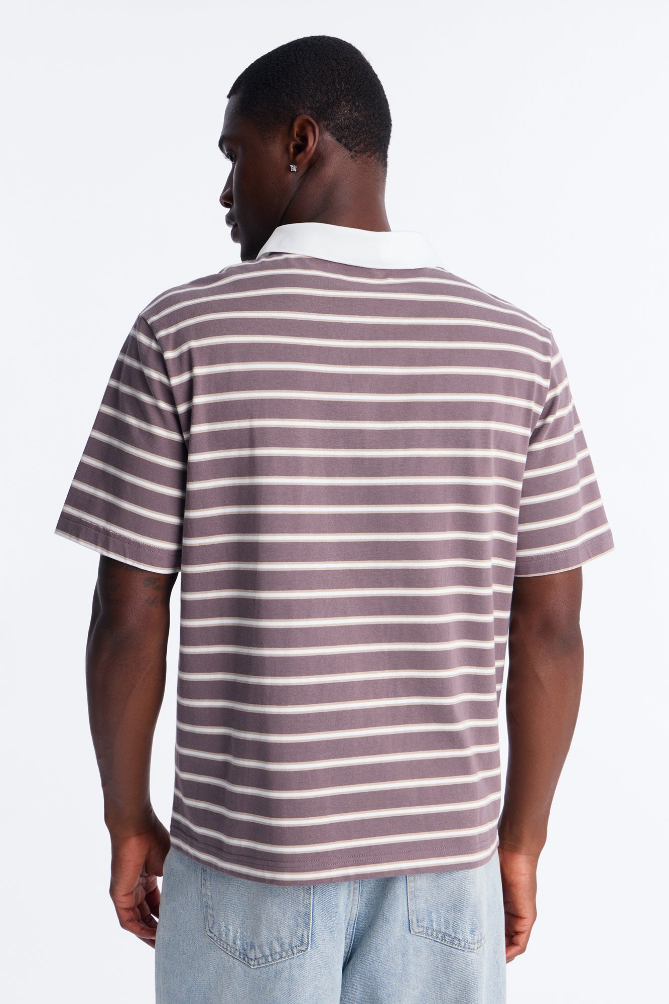 Levitt Stripe Quarter Zip Polo - Purple/combo