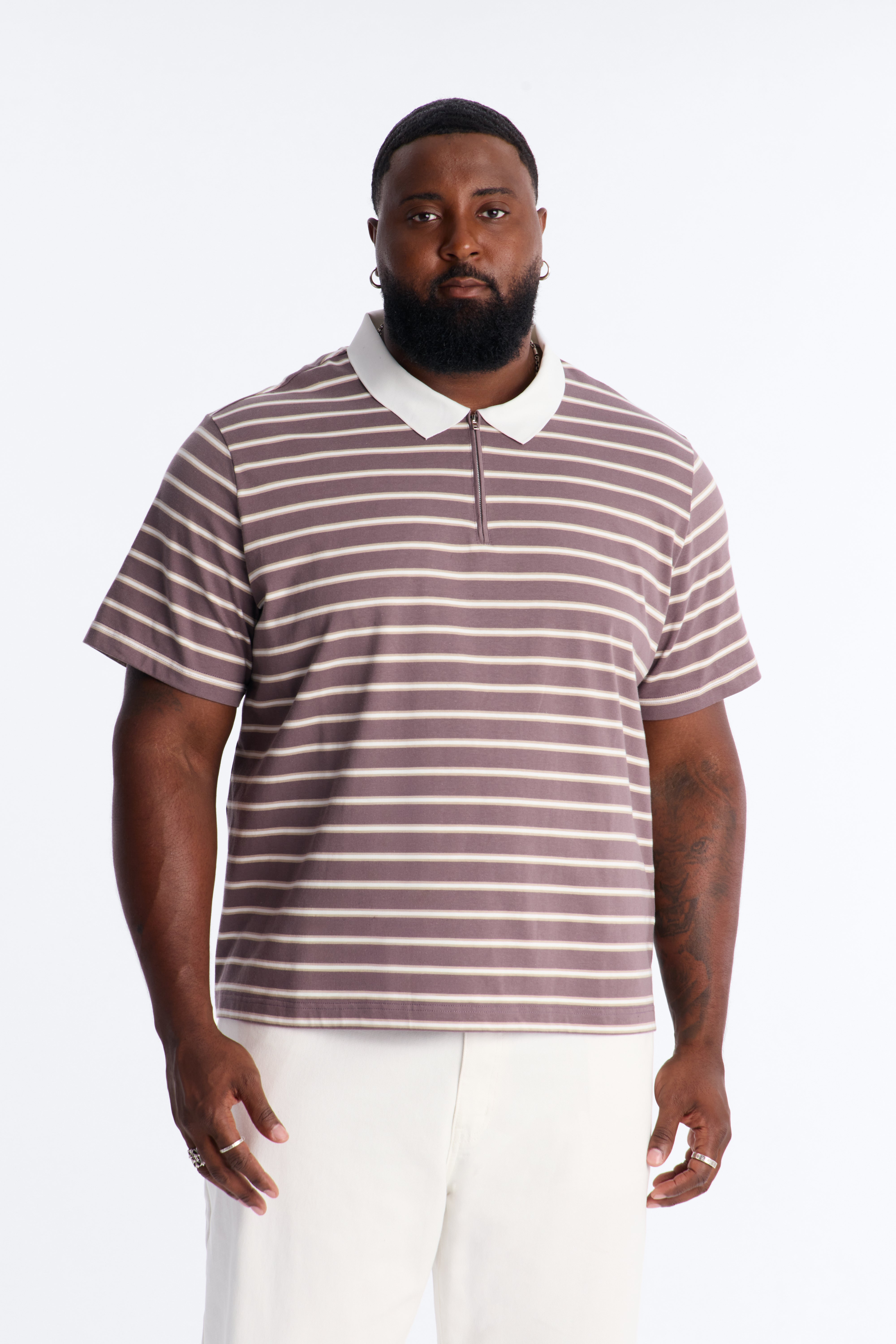 Levitt Stripe Quarter Zip Polo - Purple/combo