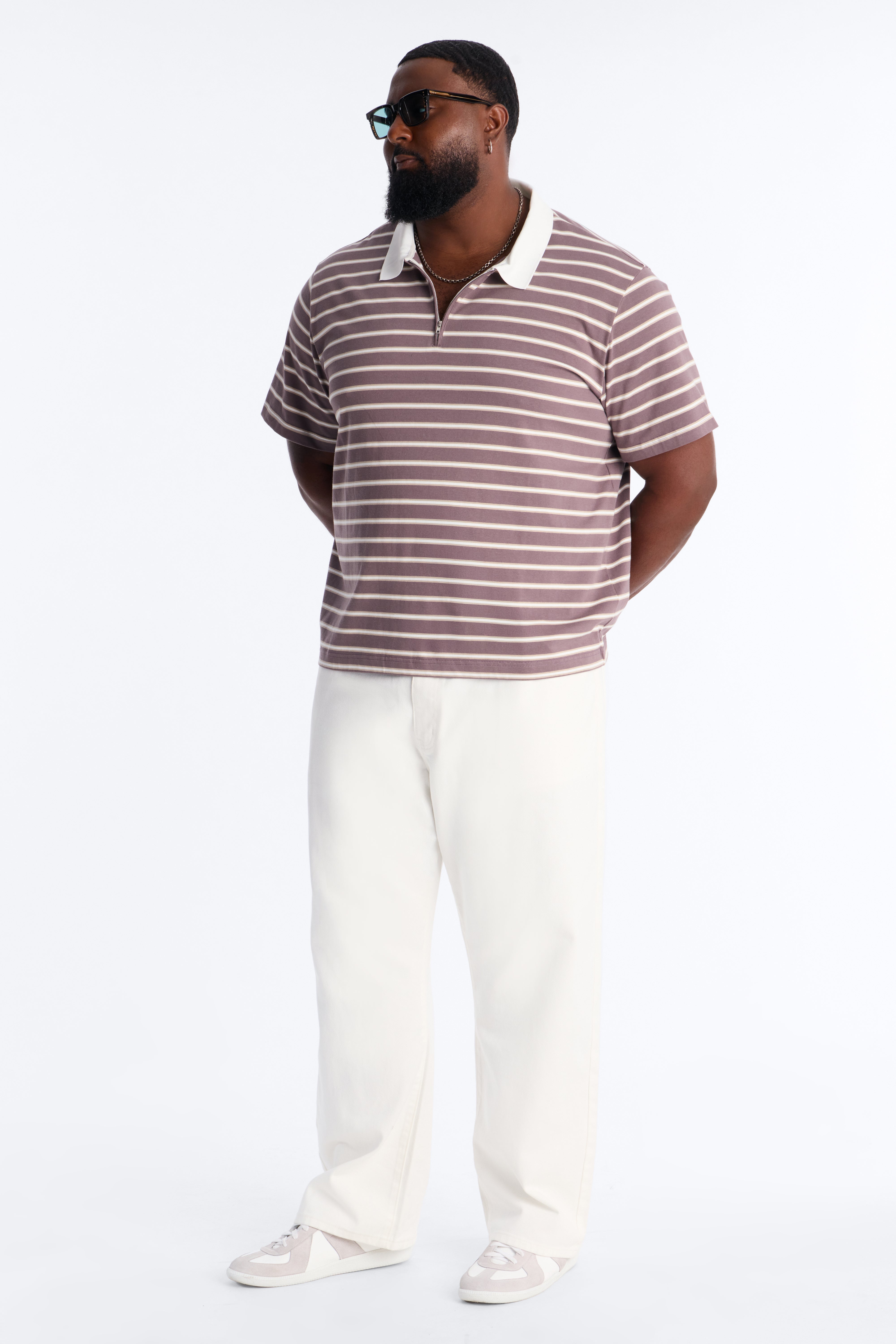Levitt Stripe Quarter Zip Polo - Purple/combo