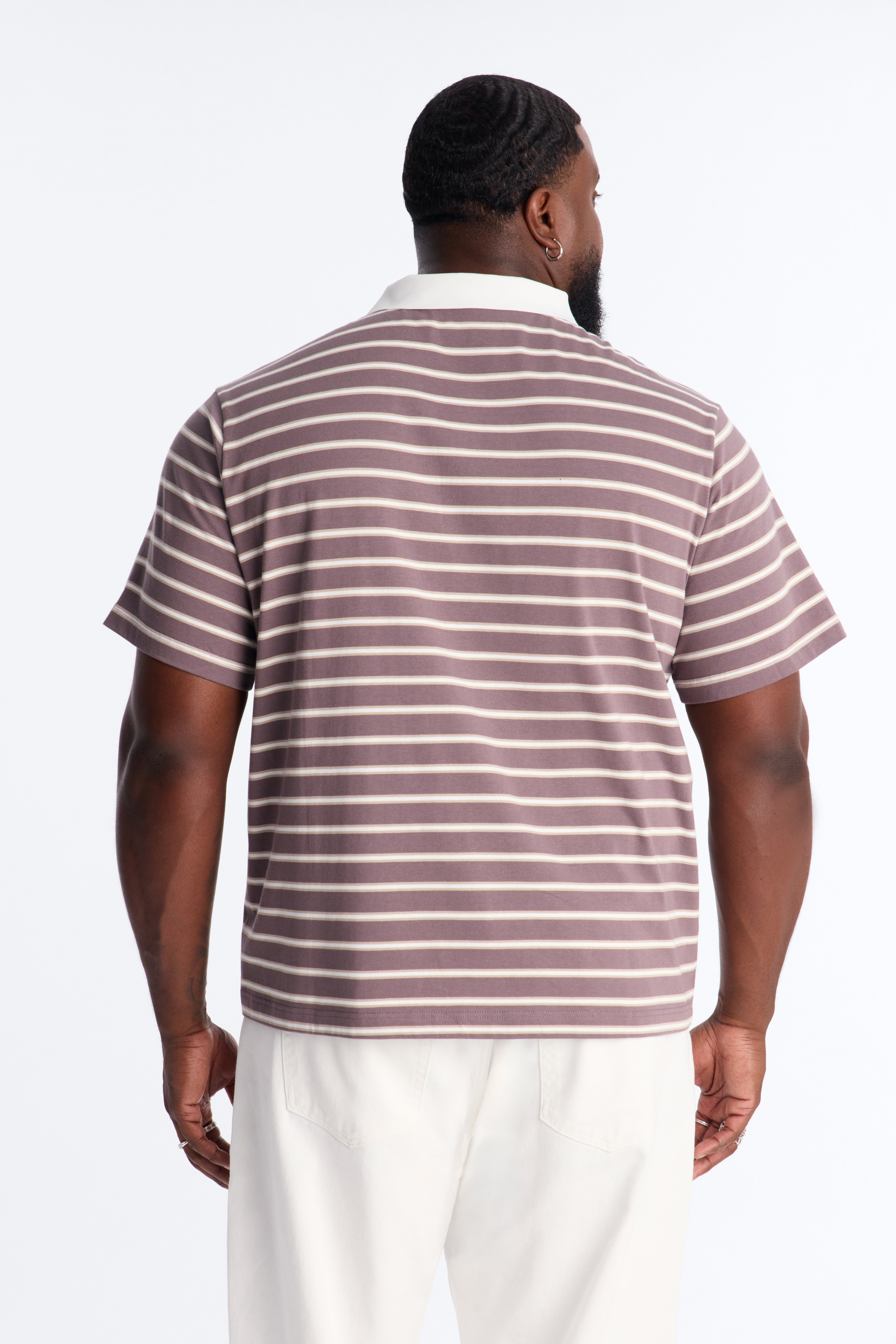 Levitt Stripe Quarter Zip Polo - Purple/combo