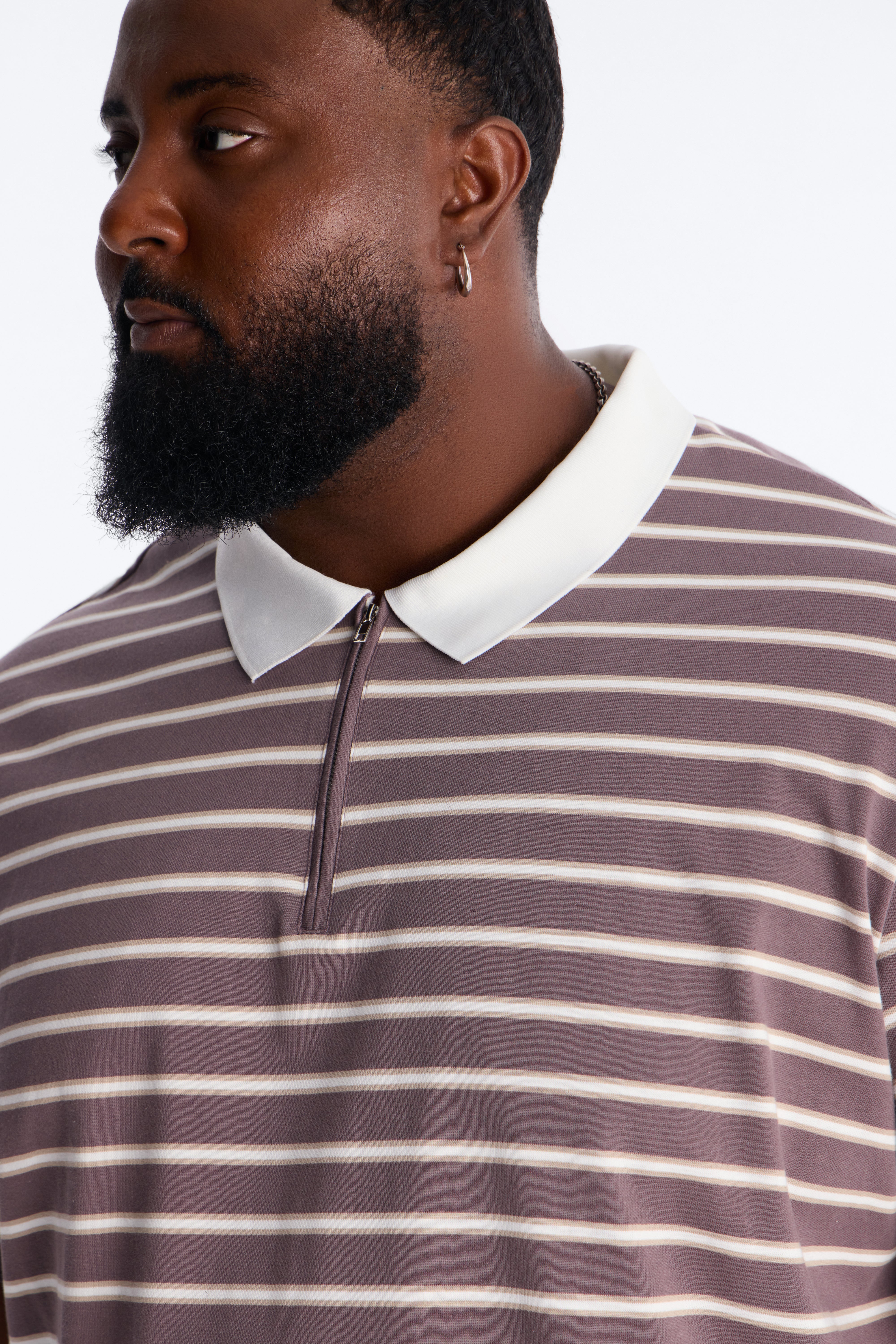 Levitt Stripe Quarter Zip Polo - Purple/combo