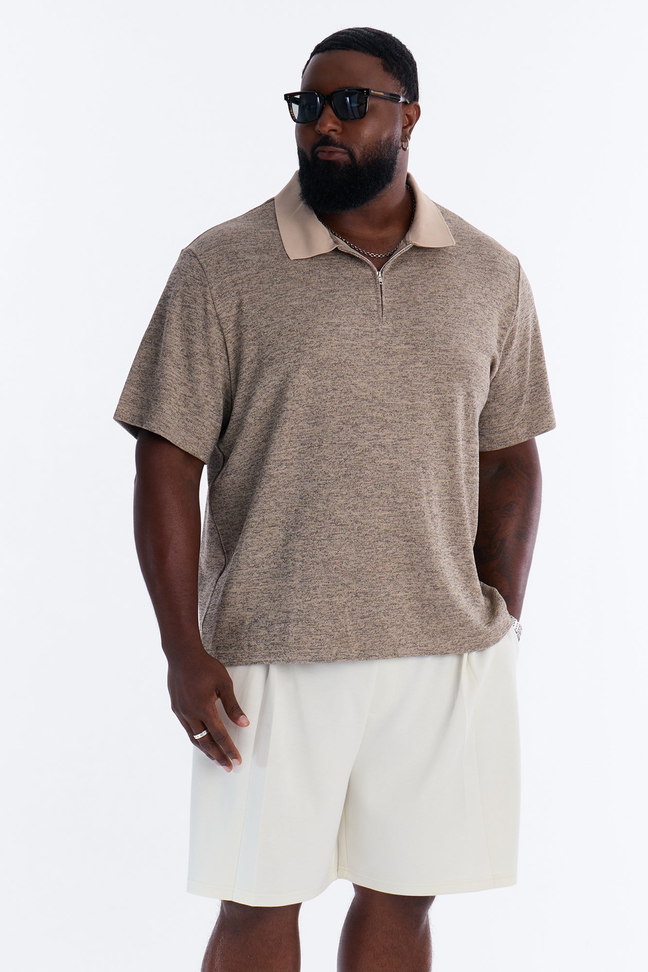 Modern Quarter Zip Polo - Brown/combo