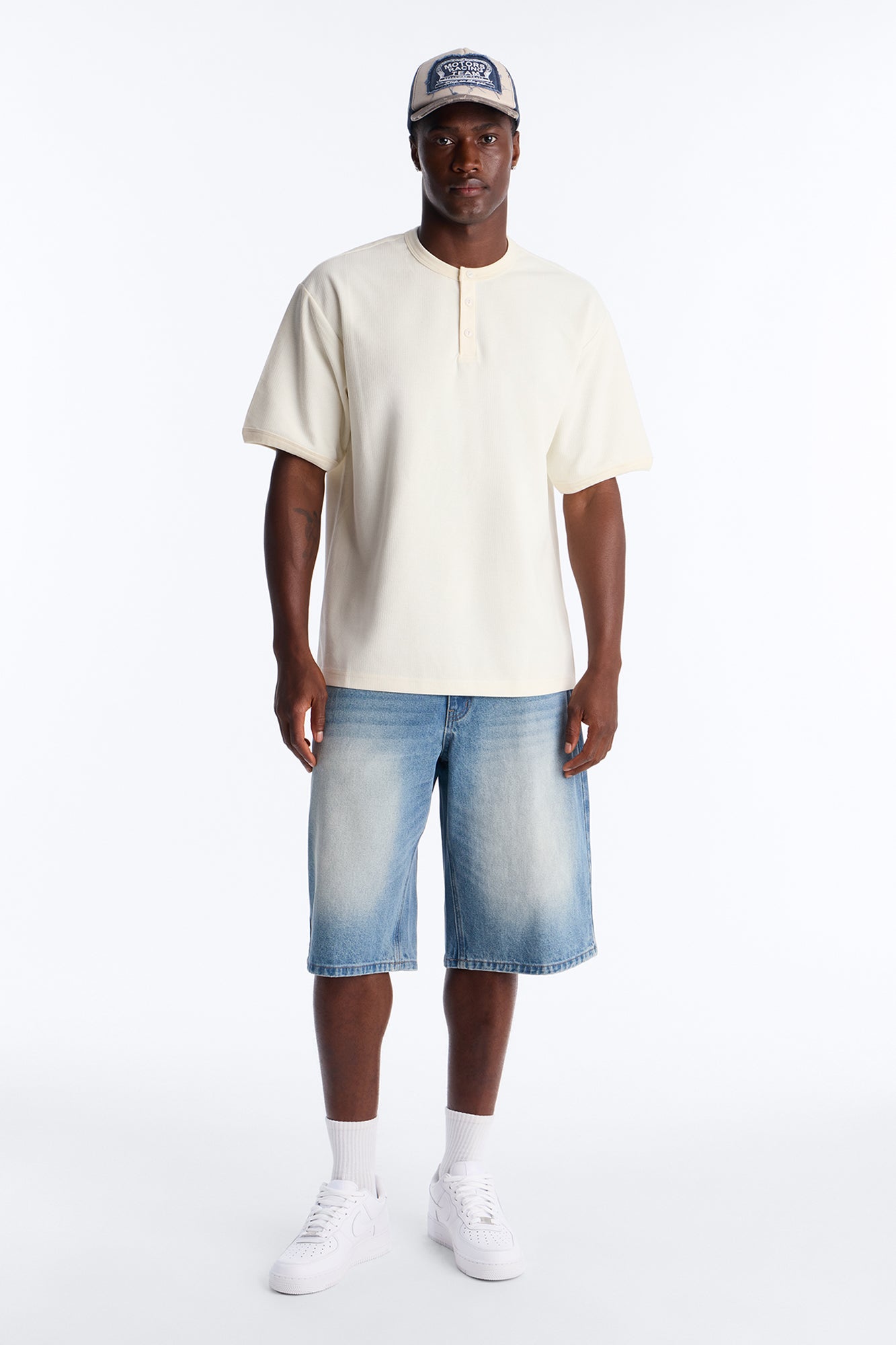 Ribbed Henley Tee - Cream