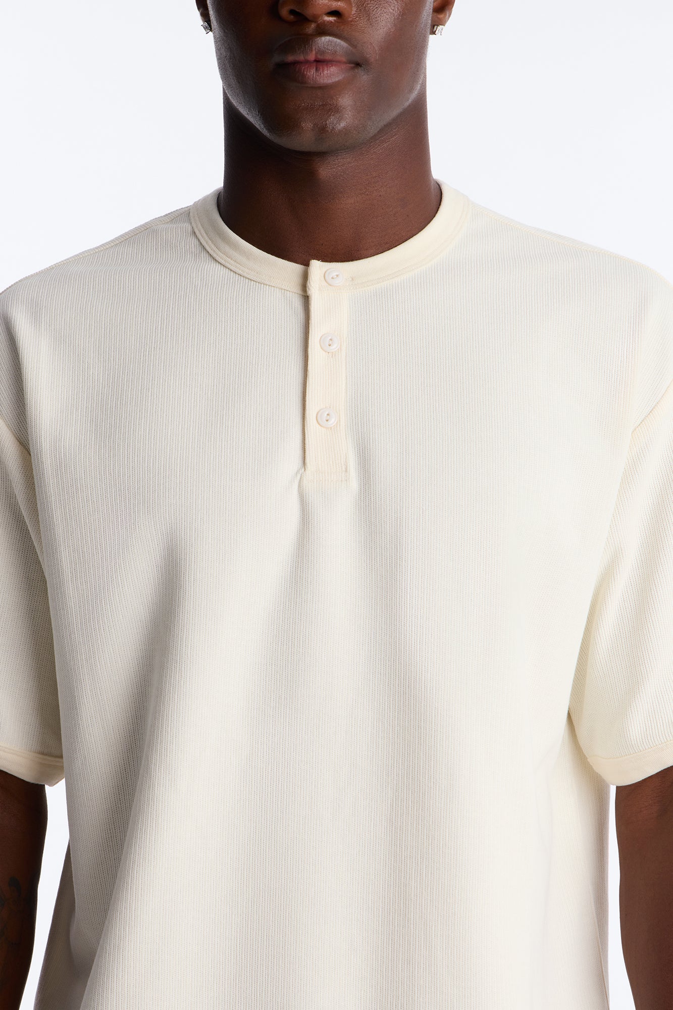 Ribbed Henley Tee - Cream