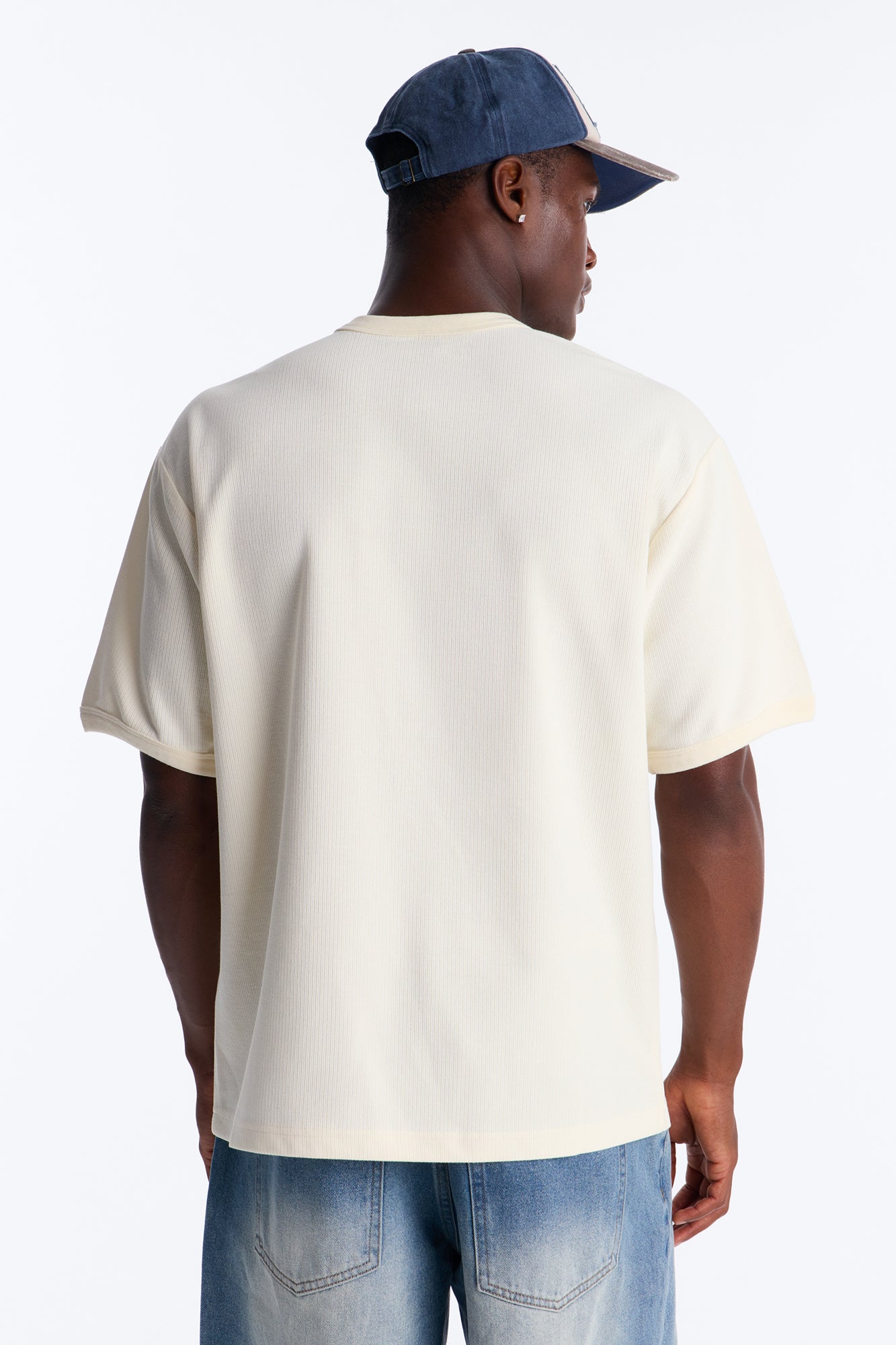 Ribbed Henley Tee - Cream