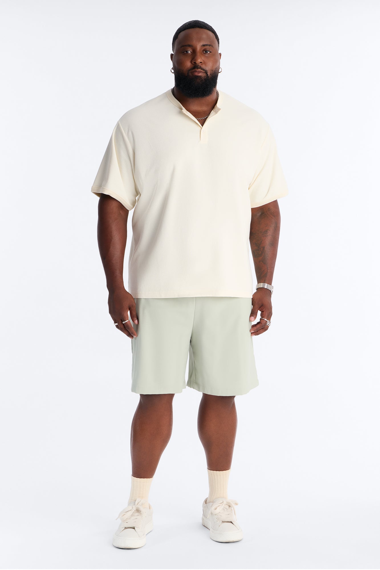 Ribbed Henley Tee - Cream