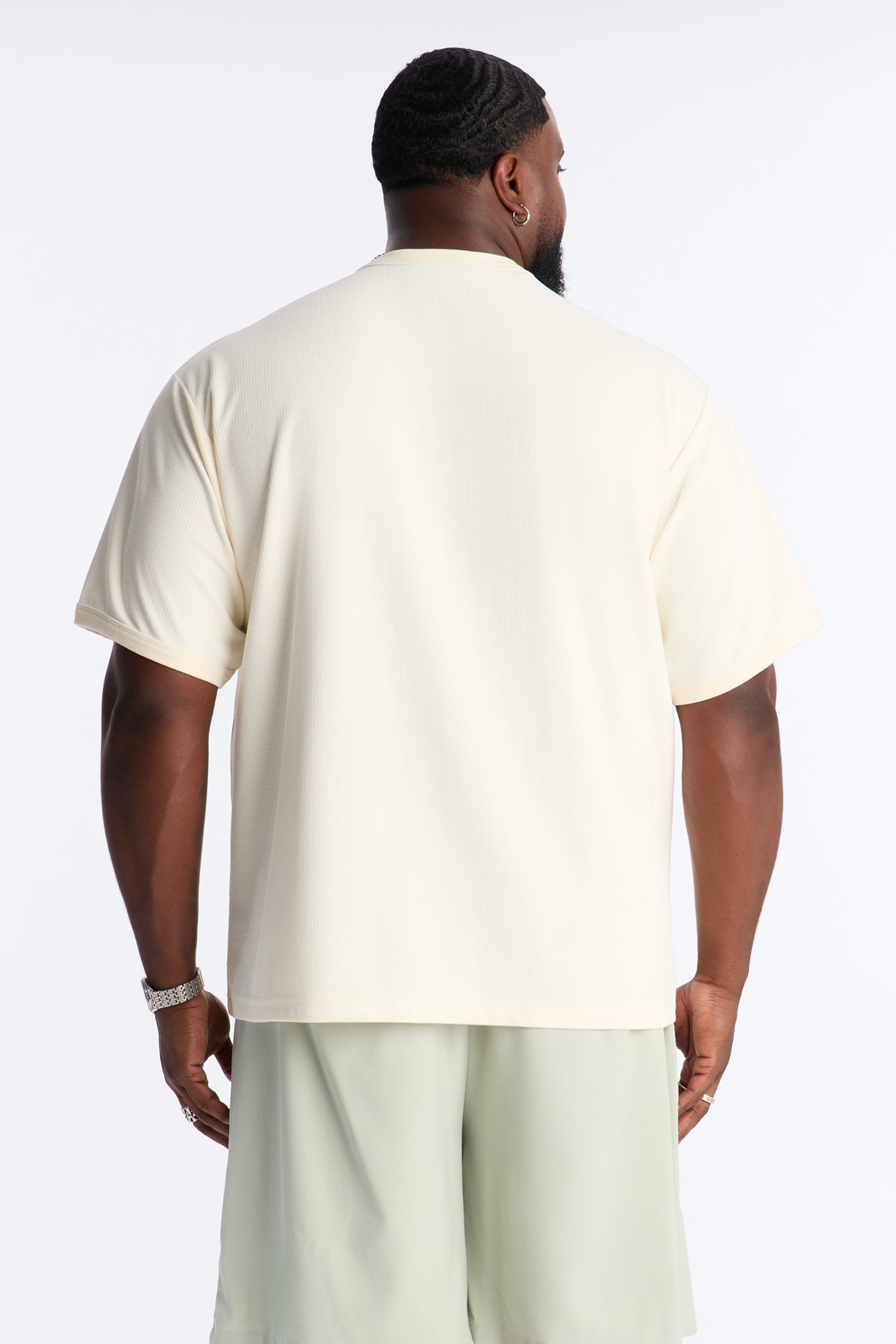 Ribbed Henley Tee - Cream