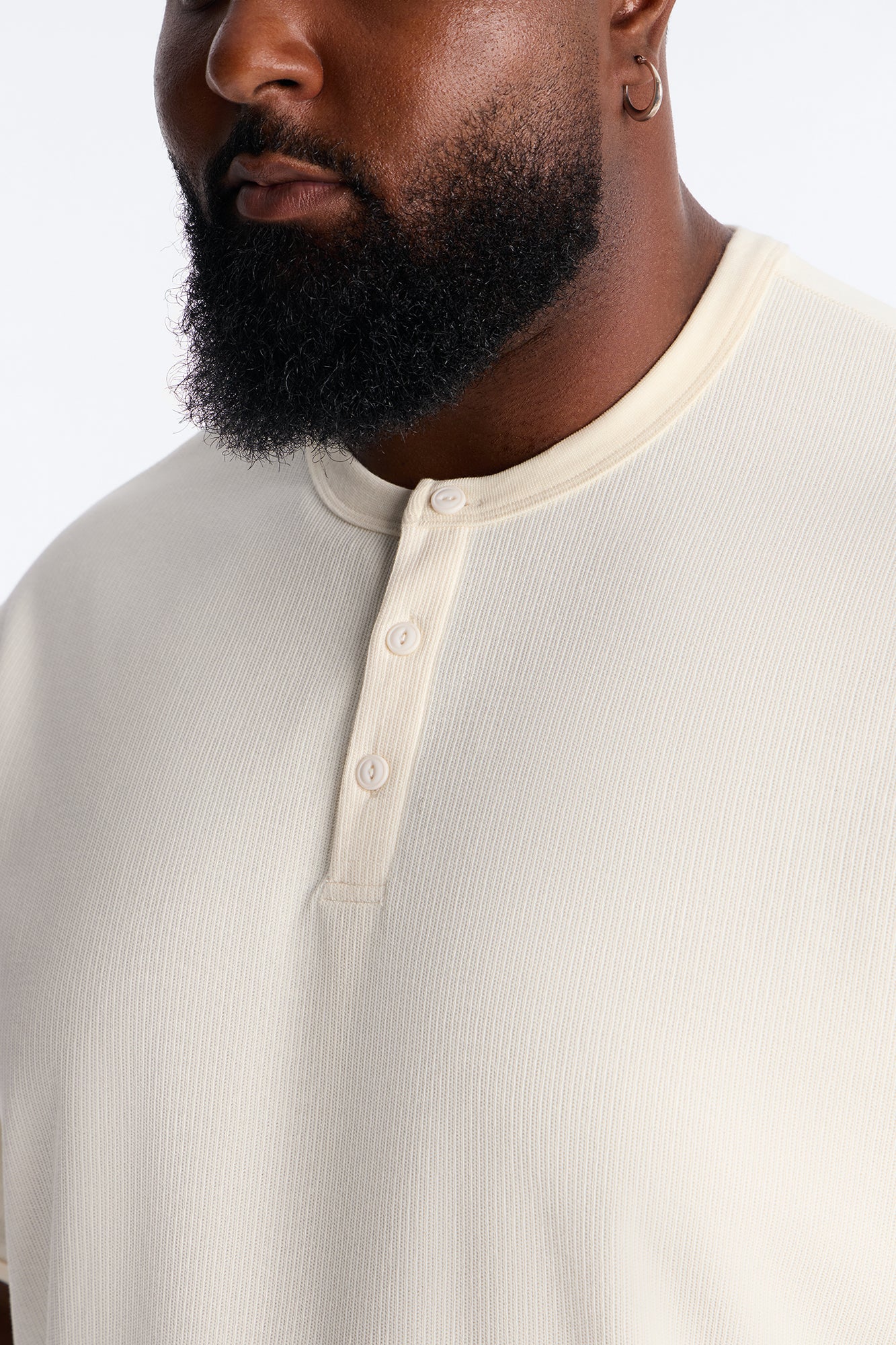 Ribbed Henley Tee - Cream