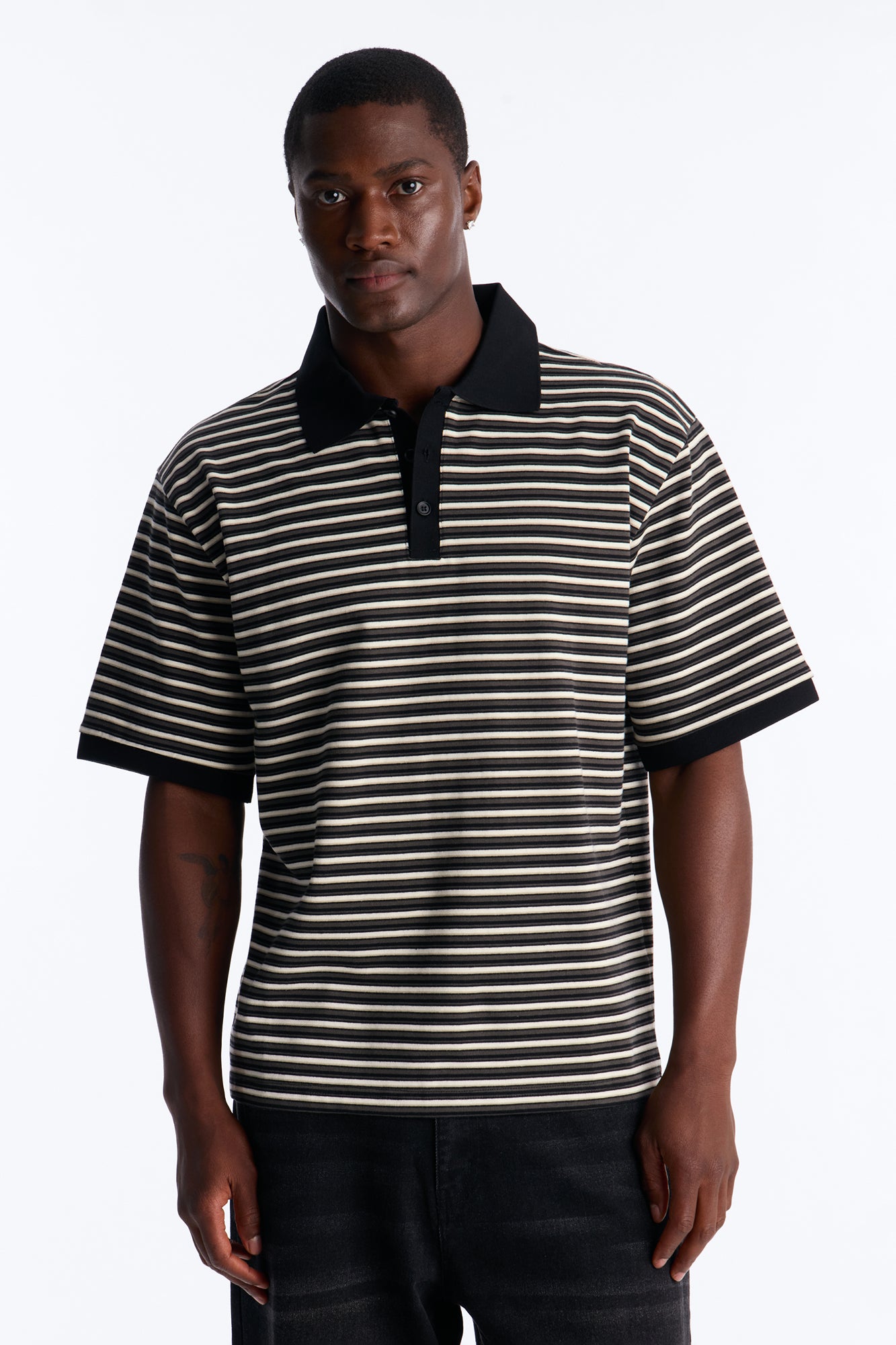 Tate Stripe Polo - Black/combo