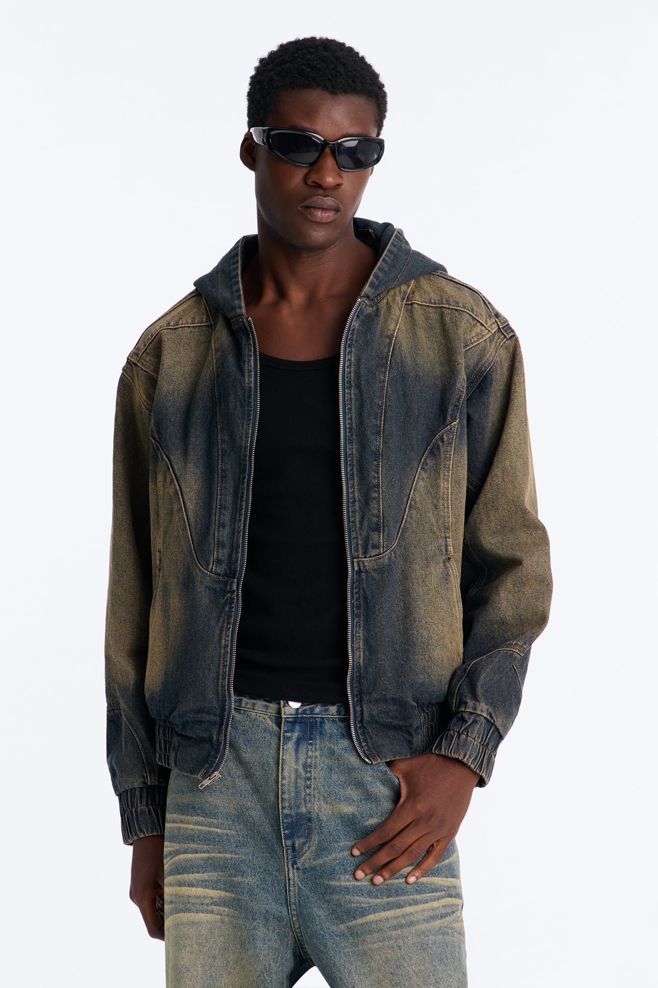 Panel Feeling It Denim Bomber Jacket - Brown