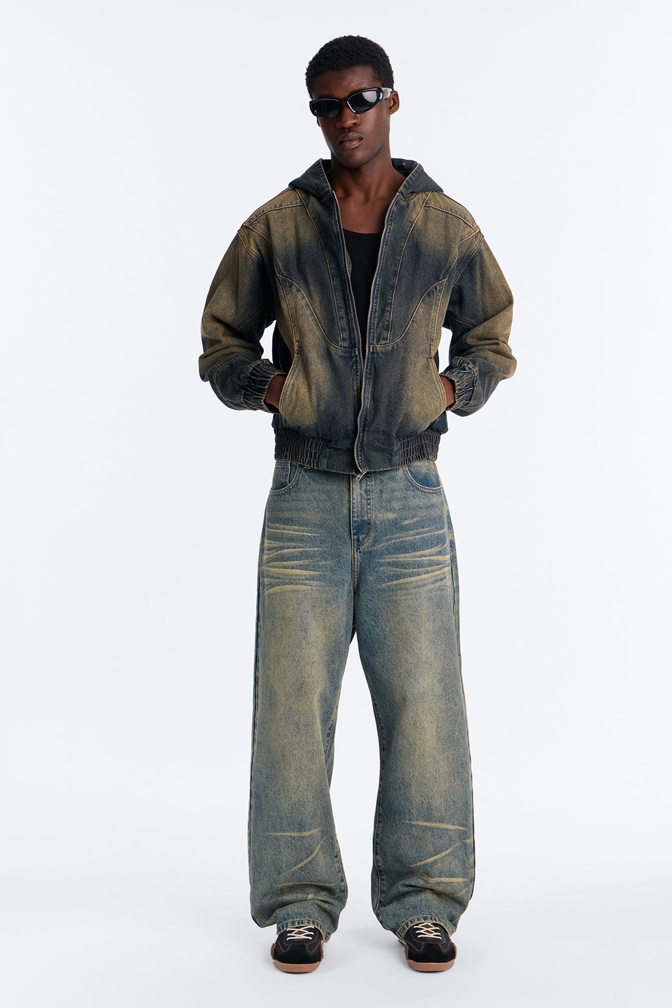 Panel Feeling It Denim Bomber Jacket - Brown