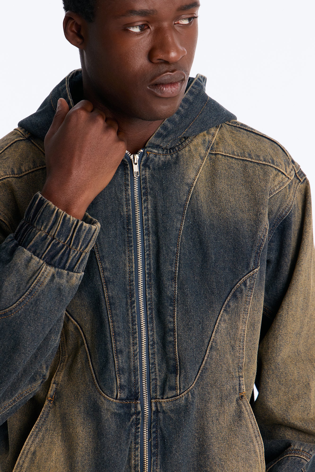 Panel Feeling It Denim Bomber Jacket - Brown