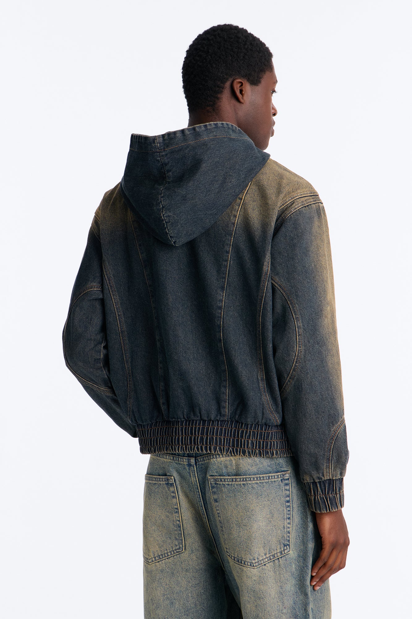 Panel Feeling It Denim Bomber Jacket - Brown