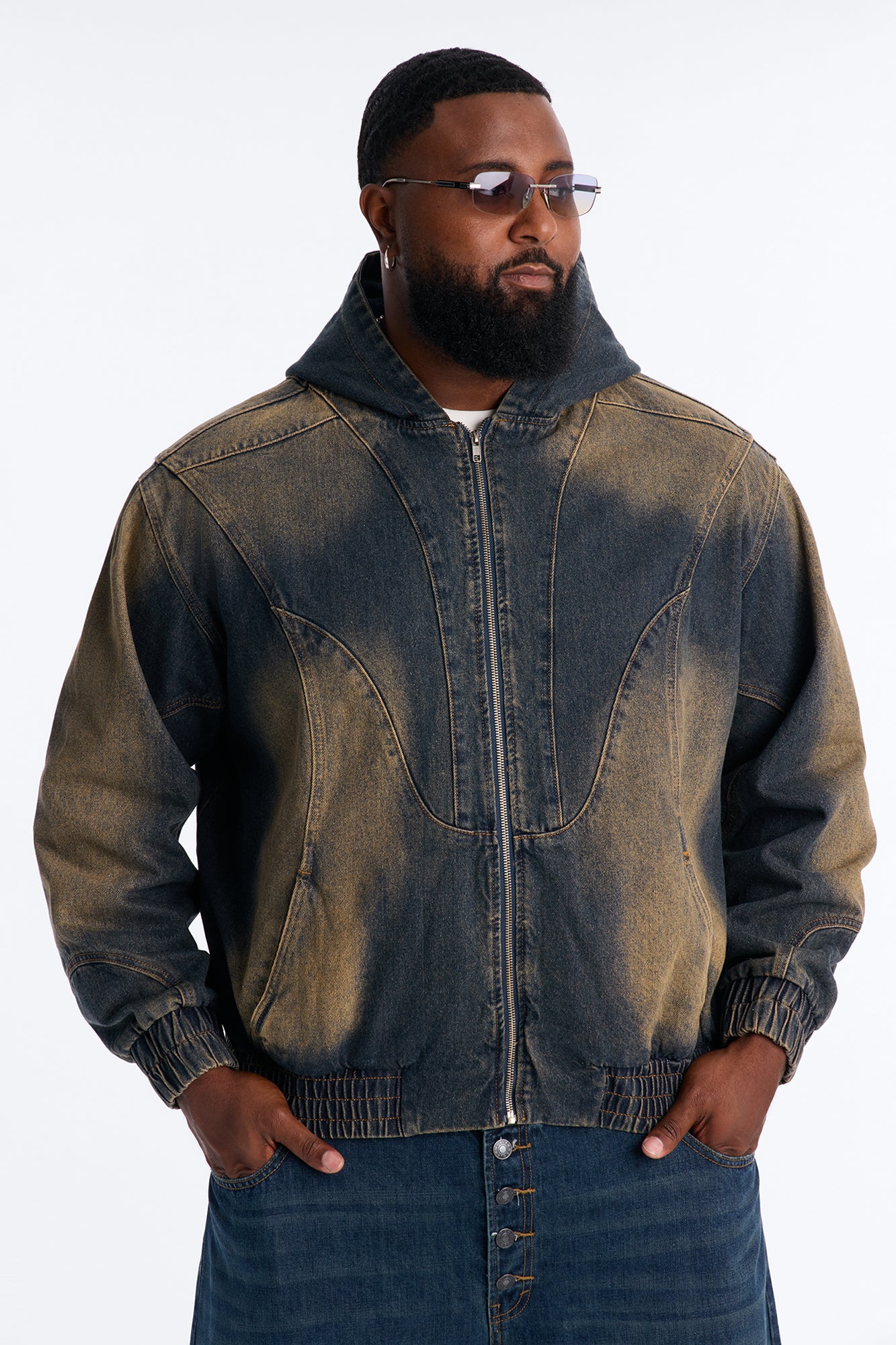Panel Feeling It Denim Bomber Jacket - Brown