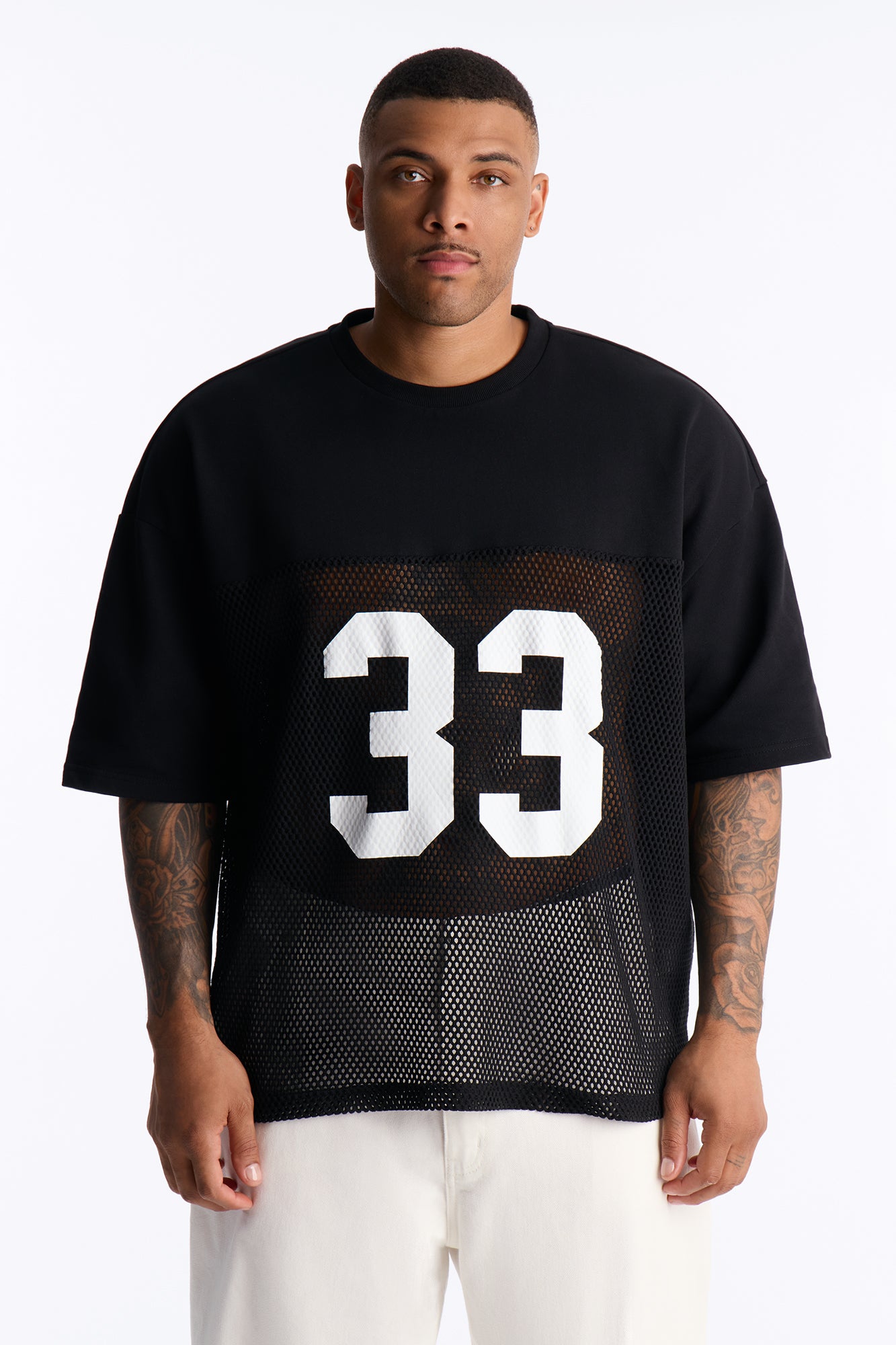 33 Oversized Mesh Fleece Tee - Black