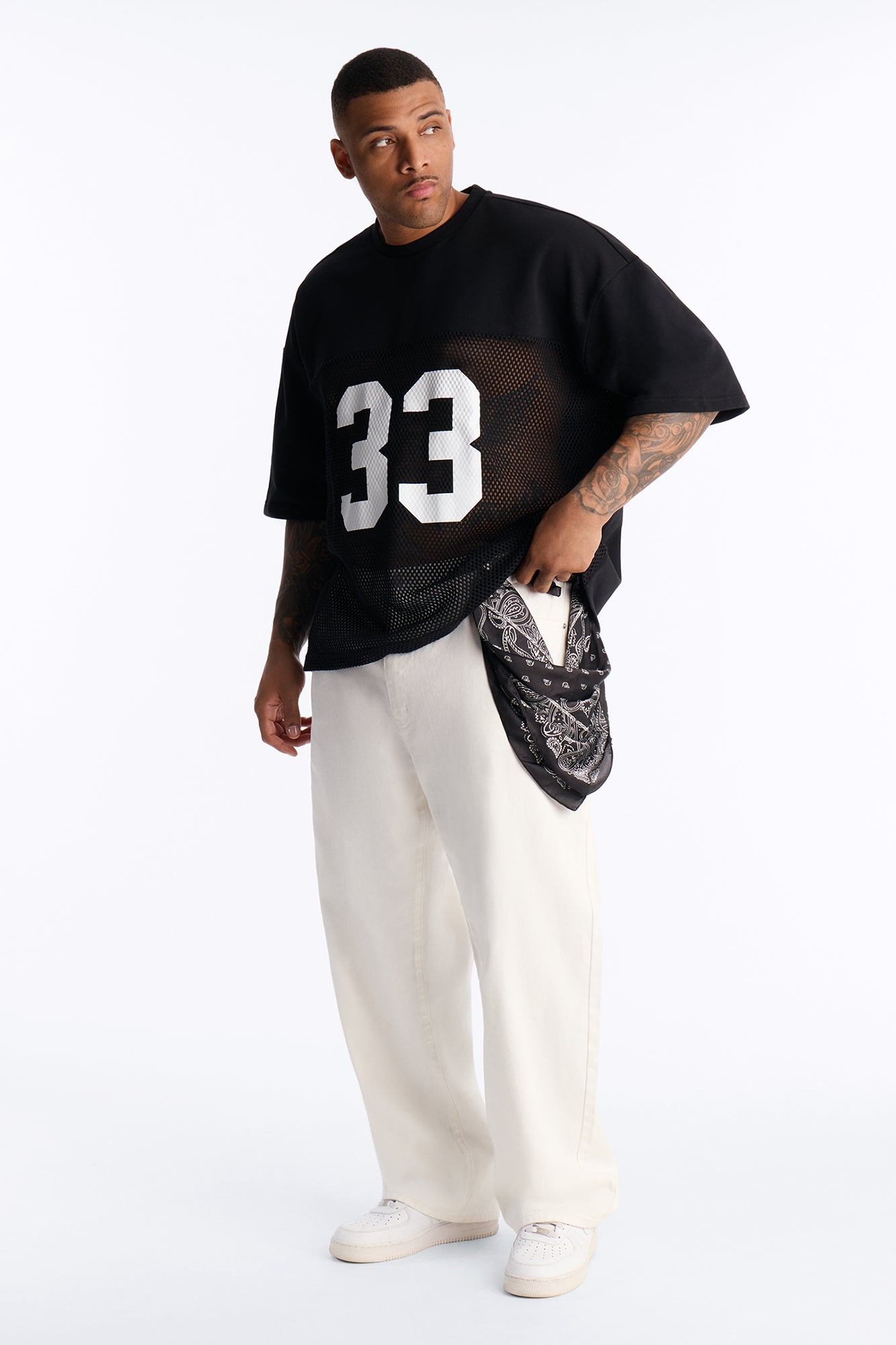 33 Oversized Mesh Fleece Tee - Black