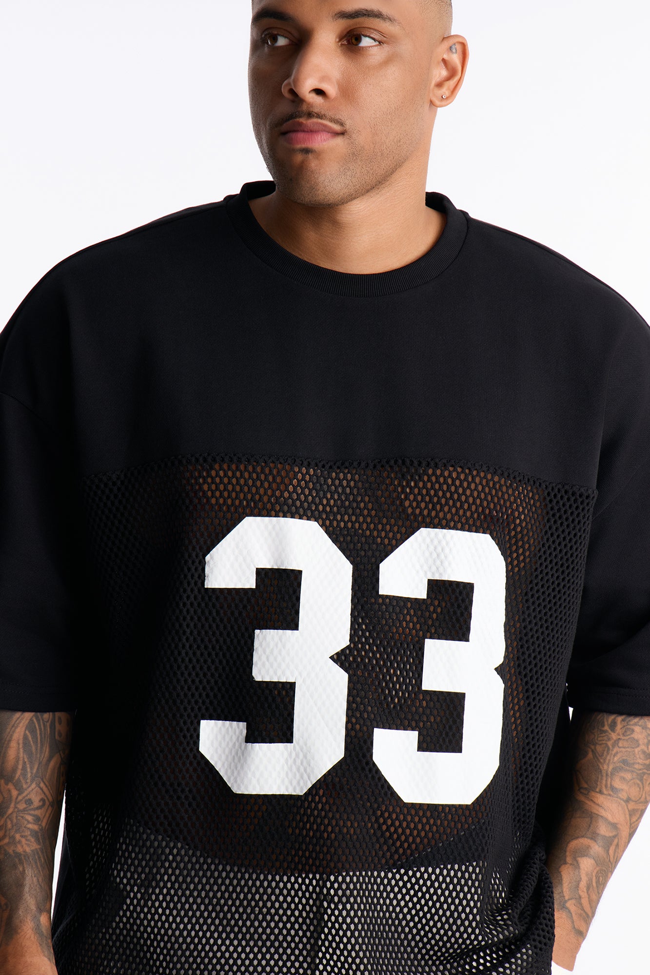 33 Oversized Mesh Fleece Tee - Black