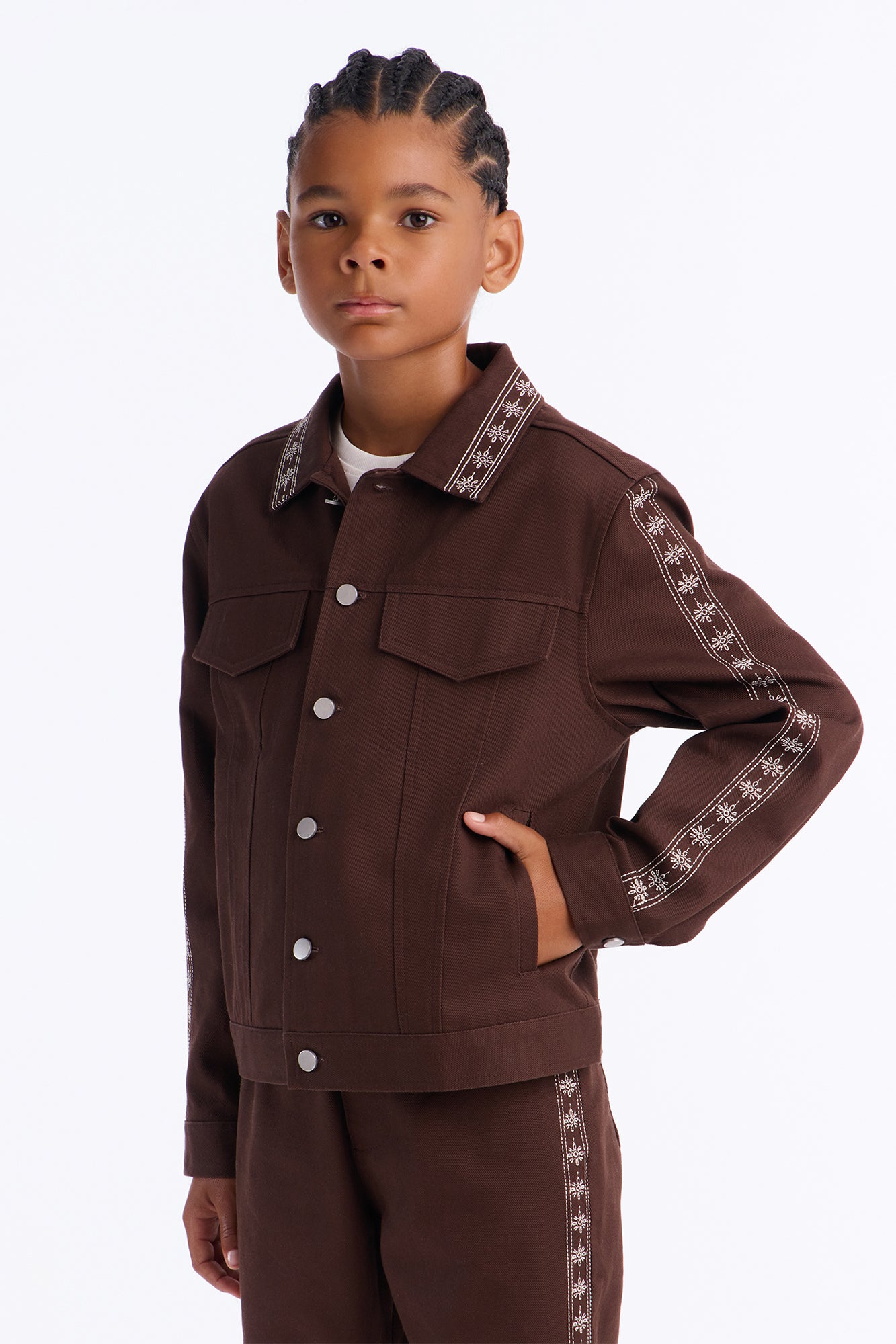 Mini On A Loop Embroidered Stitch Trucker Jacket - Brown